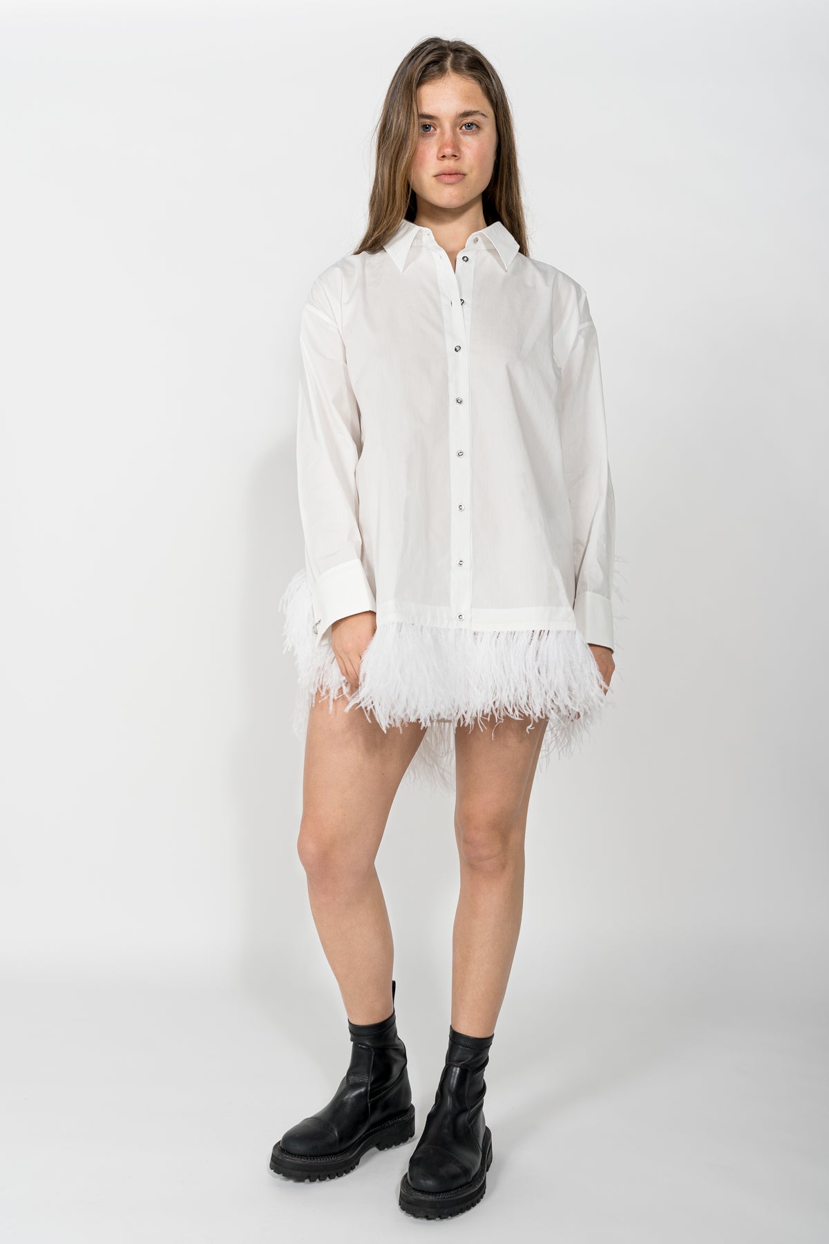 WHITE XXL SHIRT WITH FEATHERS MARQUES ALMEIDA