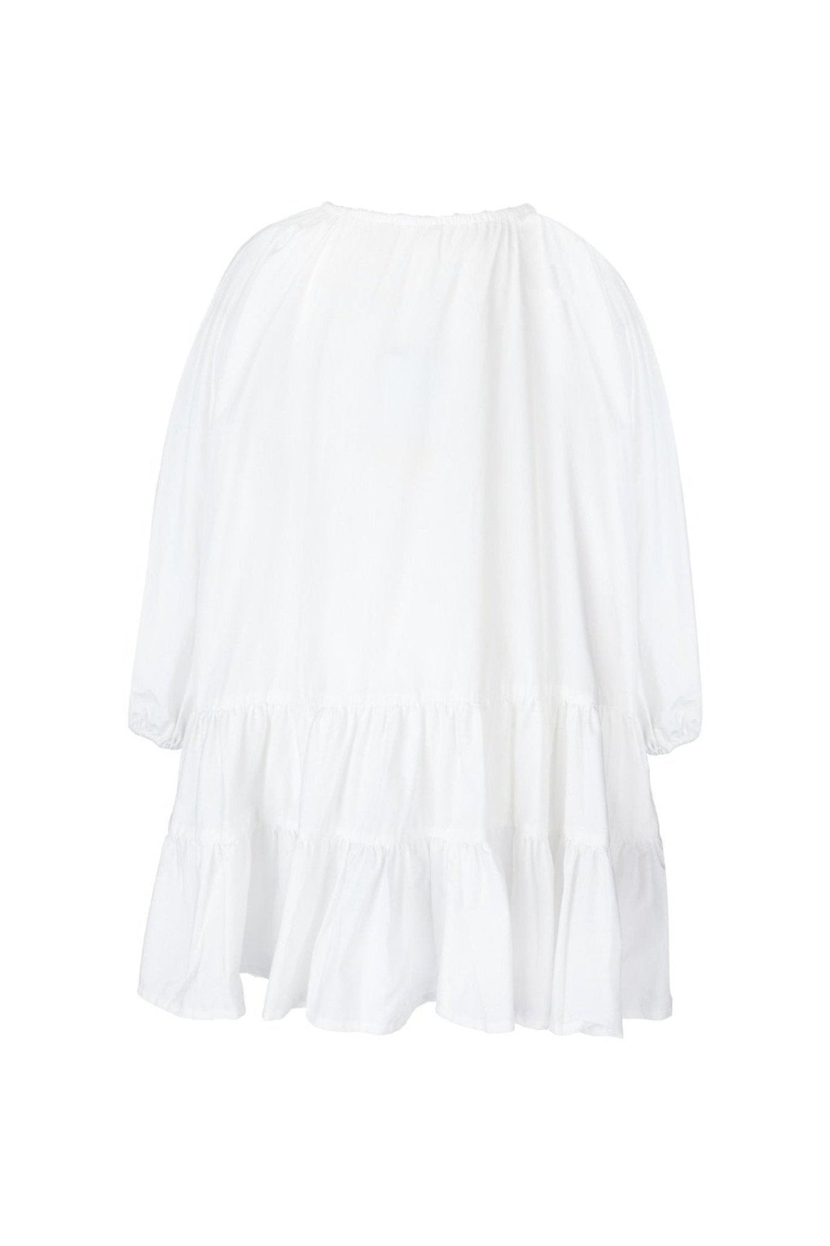 M'A KIDS STAND COLLAR WITH GATHERS DRESS IN WHITE