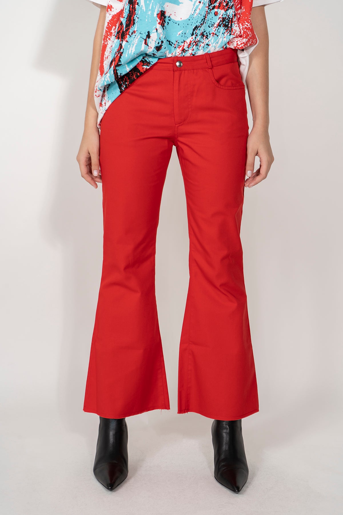 PRE-OWNED / RED CLASSIC FLARED CAPRIS MARQUES ALMEIDA