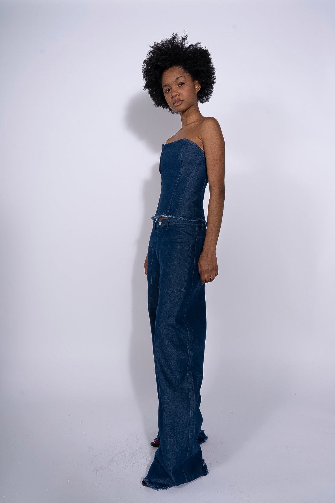 NAVY DENIM PATCH POCKET BOYFRIEND TROUSERS marques almeida