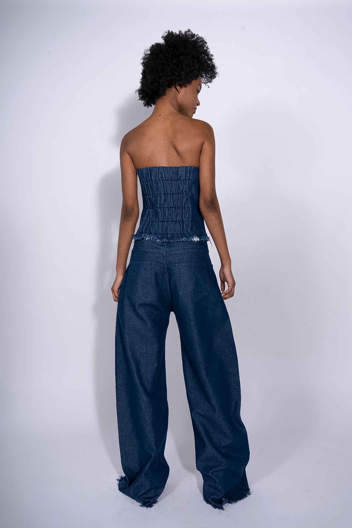 NAVY DENIM PATCH POCKET BOYFRIEND TROUSERS marques almeida