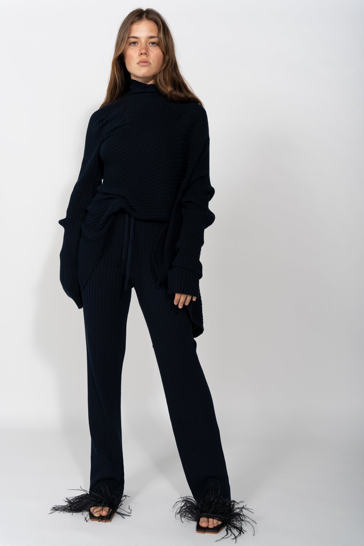 marques almeida NAVY KNITTED TROUSERS