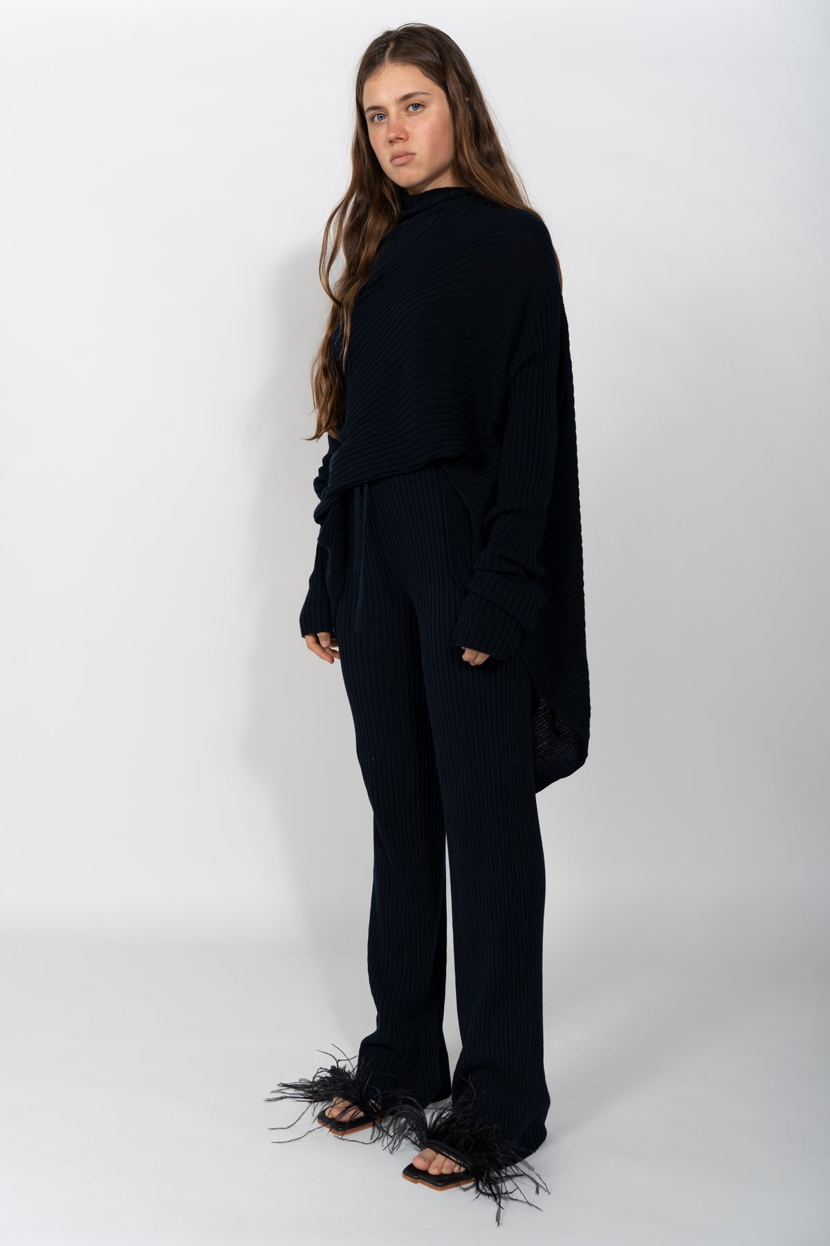 marques almeida NAVY KNITTED TROUSERS