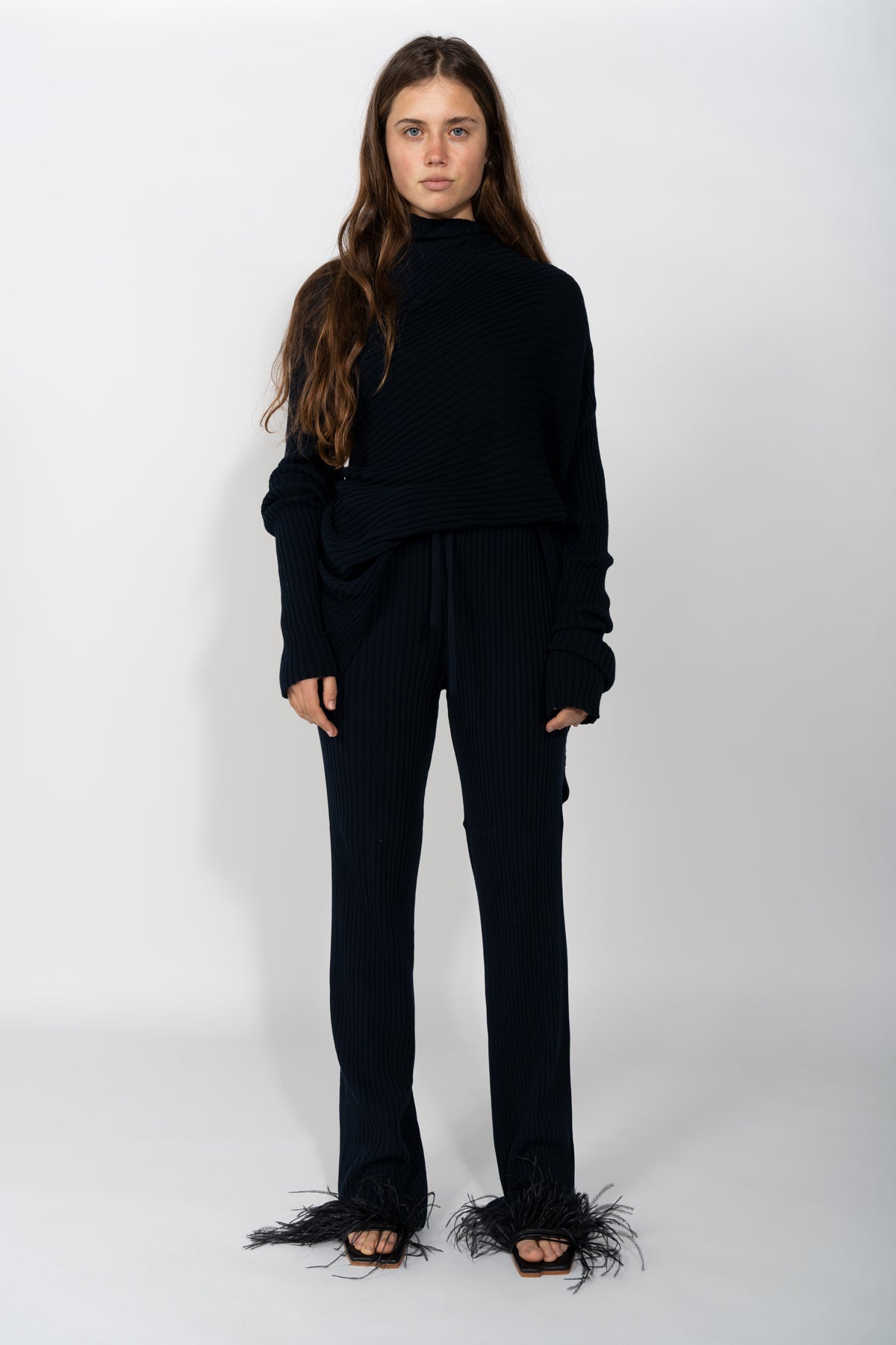 marques almeida NAVY KNITTED TROUSERS