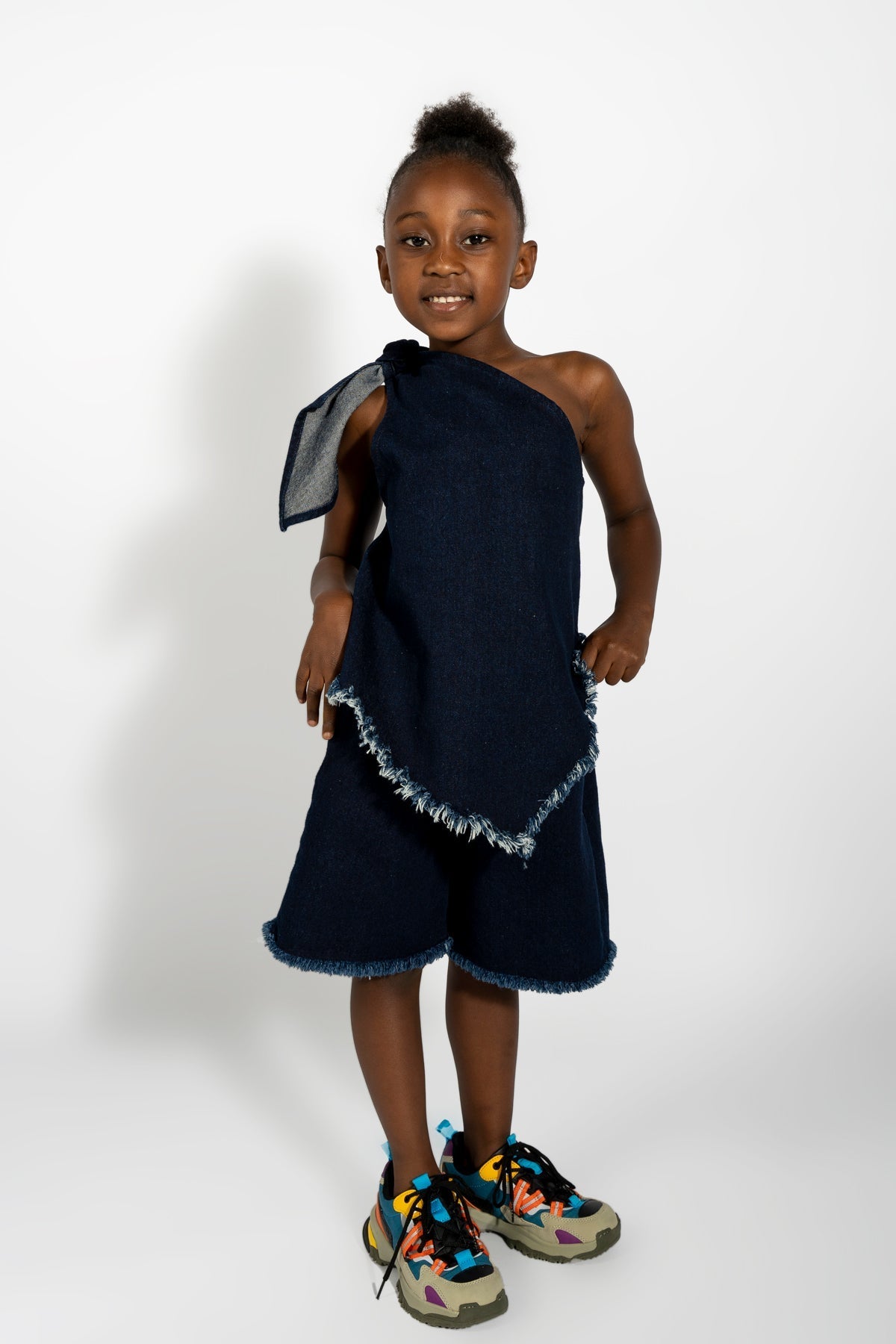 NAVY ONE SHOULDER KNOT TOP ma kids