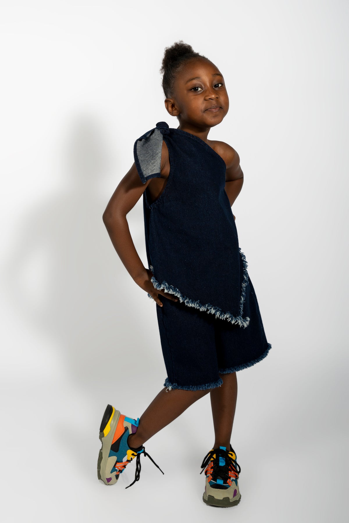 NAVY ONE SHOULDER KNOT TOP ma kids