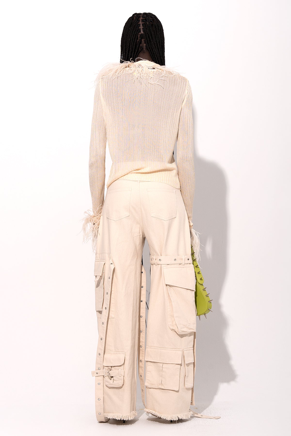 OFF WHITE VISCOSE KNITTED TOP WITH FEATHERS marques almeida