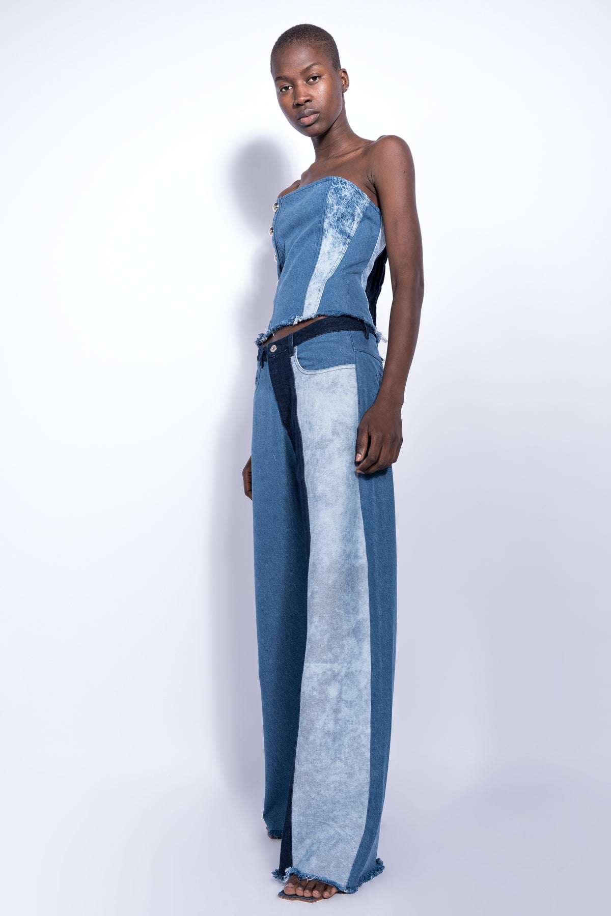 PATCHWORK DENIM BOYFRIEND TROUSERS