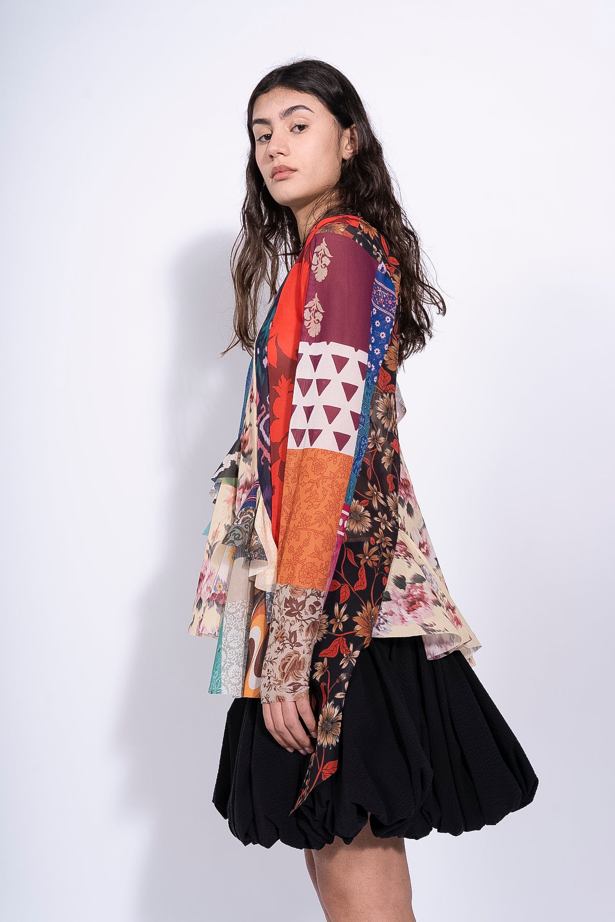 PATCHWORK PRINT MESH TOP WITH FRILLS marques almeida