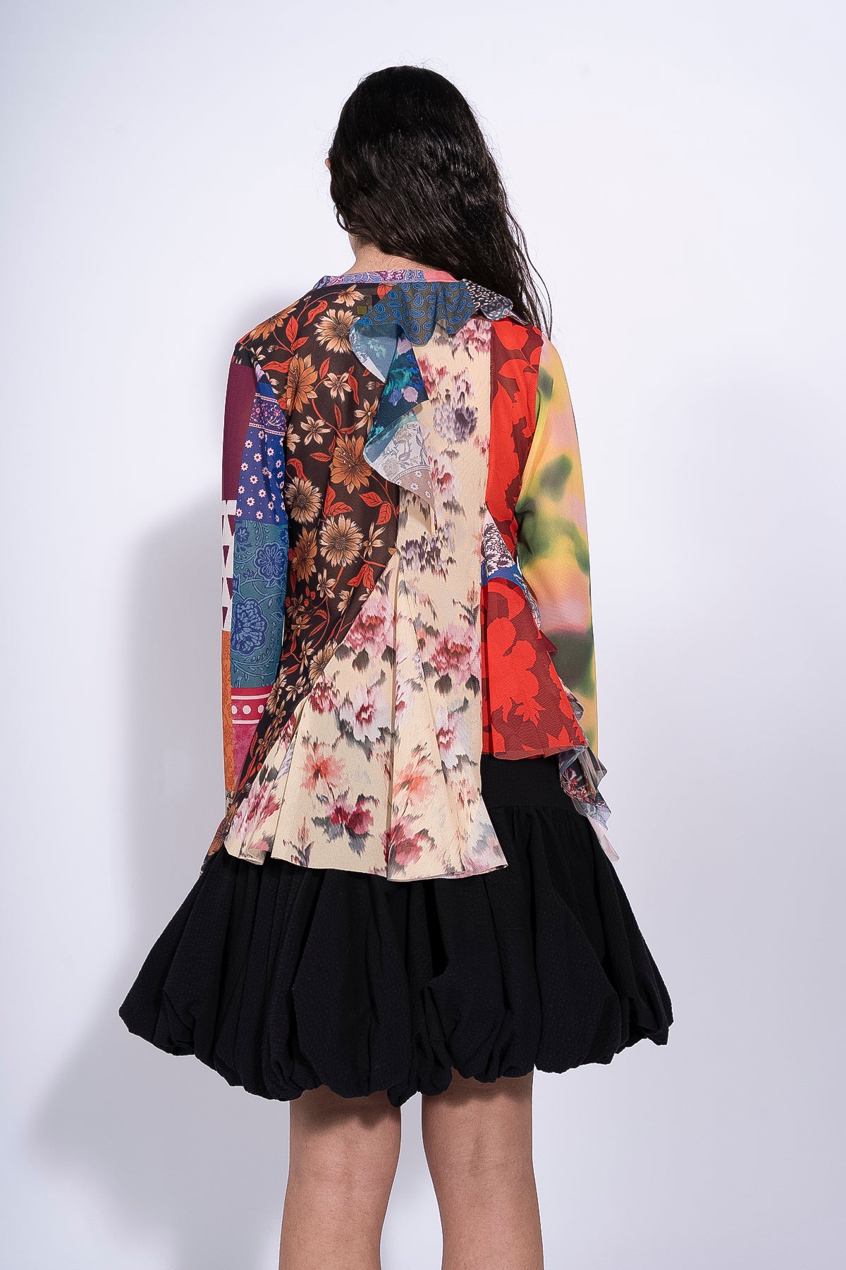 PATCHWORK PRINT MESH TOP WITH FRILLS marques almeida