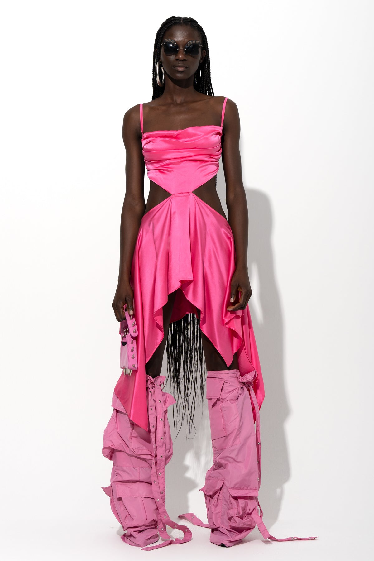 PINK SILK CUT OUT DRESS WITH OPEN BACK marques almeida