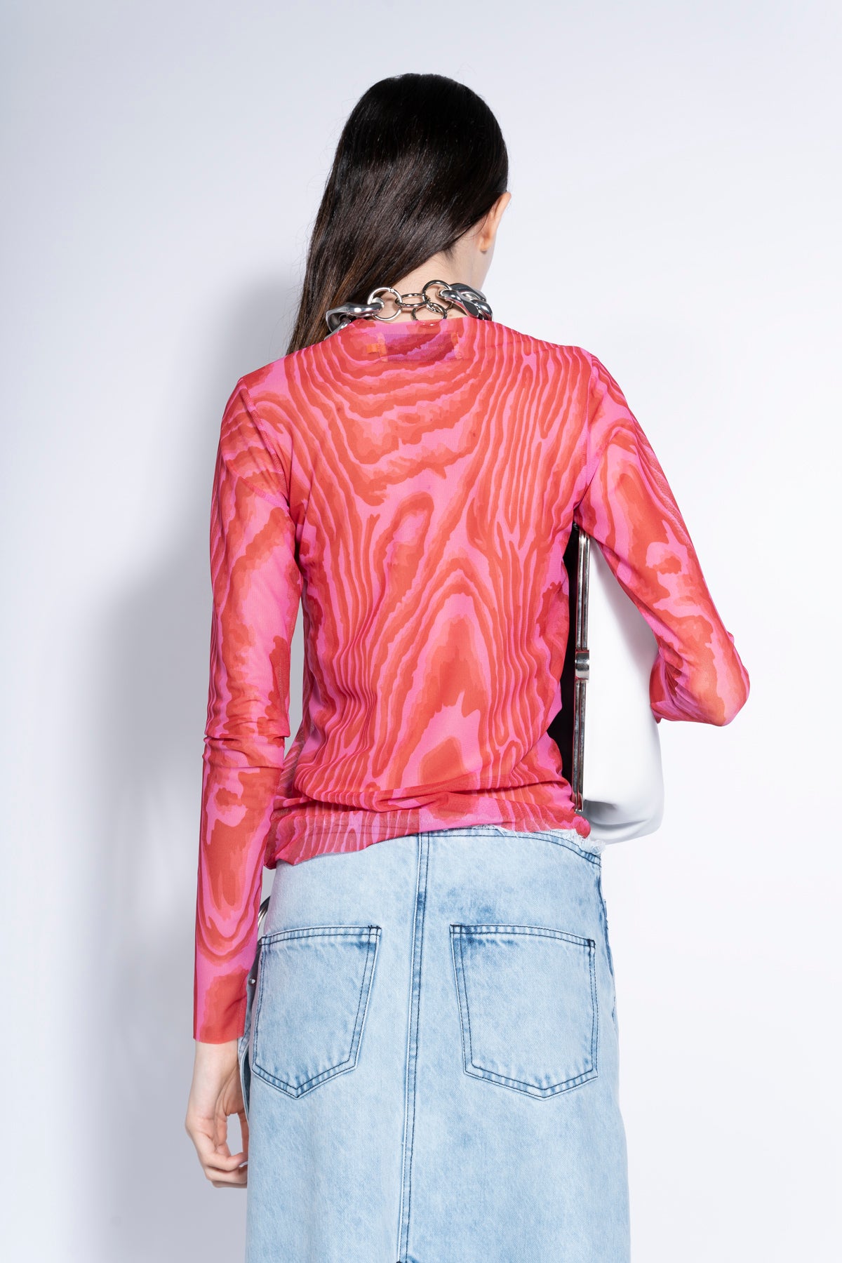 PINK AND RED LONG SLEEVE MESH TOP marques almeida