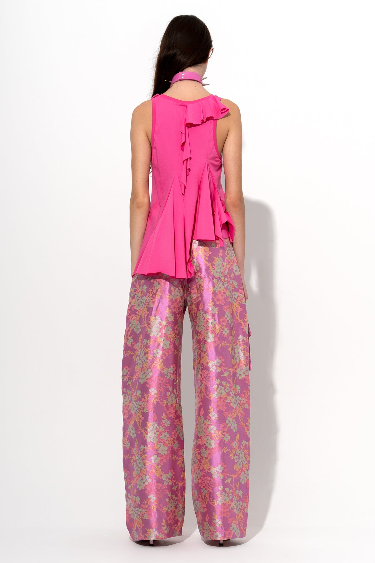 PINK FLOWER BROCADE BOYFRIEND TROUSERS marques almeida