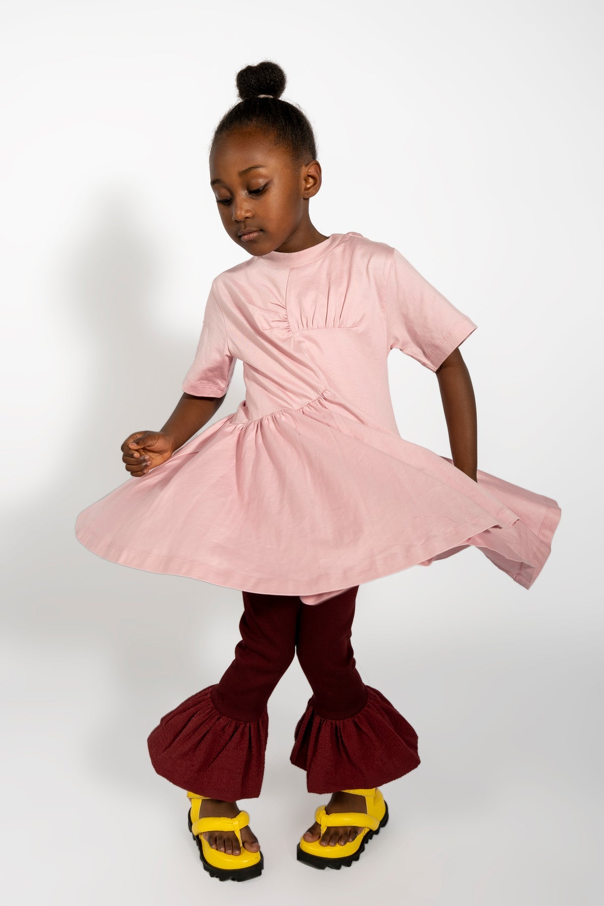 PINK GATHERED JERSEY T-SHIRT DRESS MA KIDS