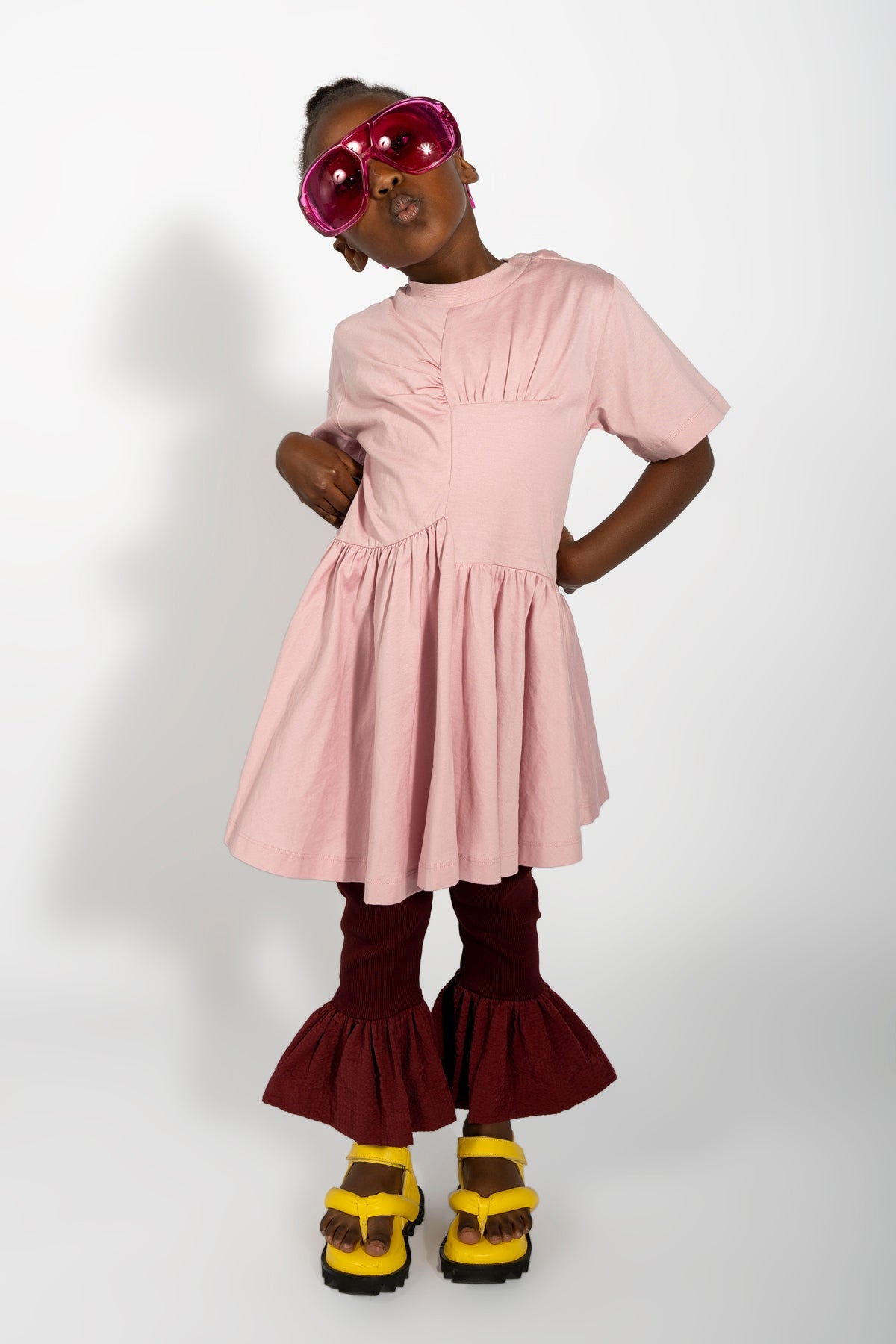 PINK GATHERED JERSEY T-SHIRT DRESS MA KIDS