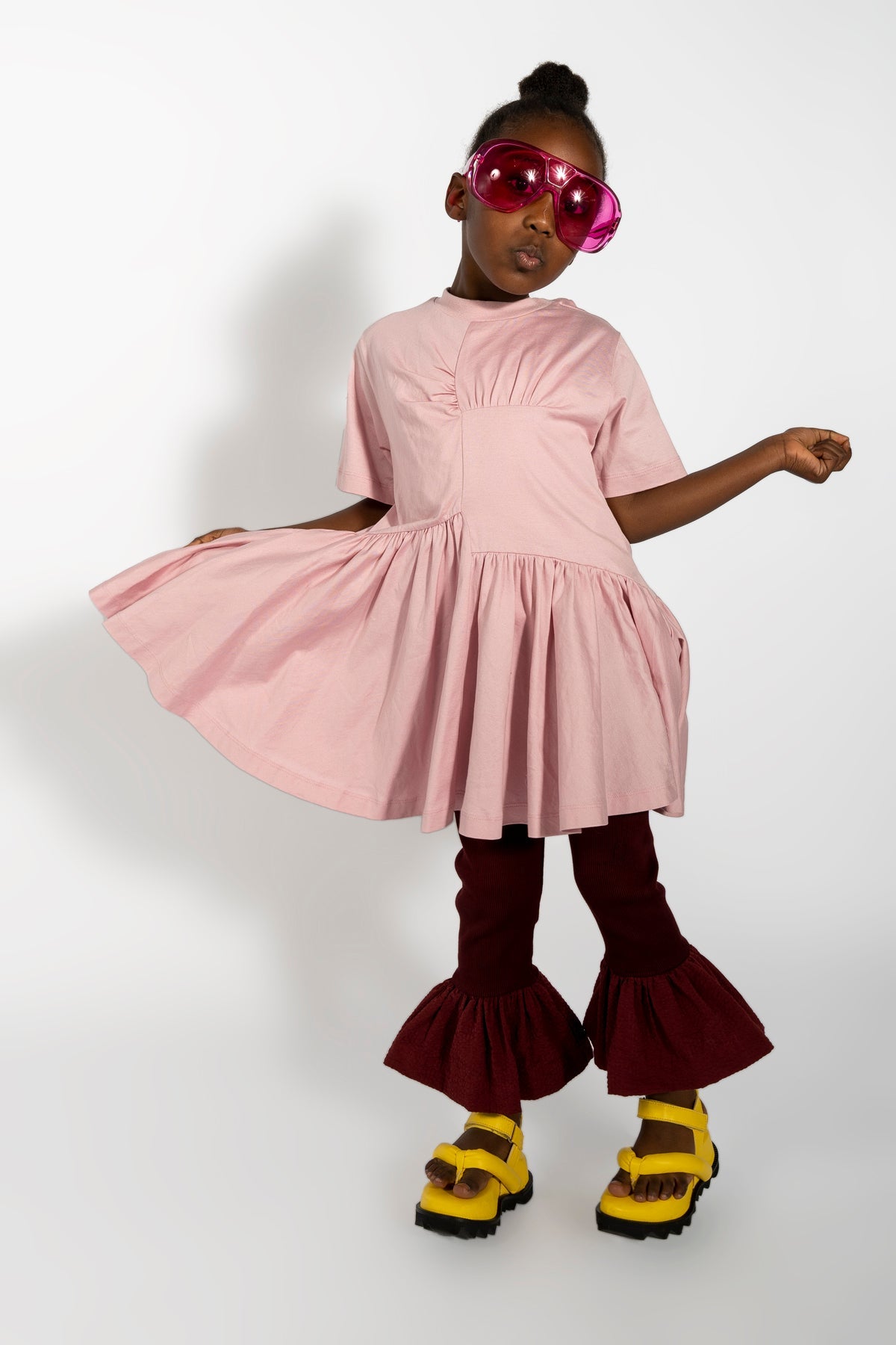 PINK GATHERED JERSEY T-SHIRT DRESS MA KIDS