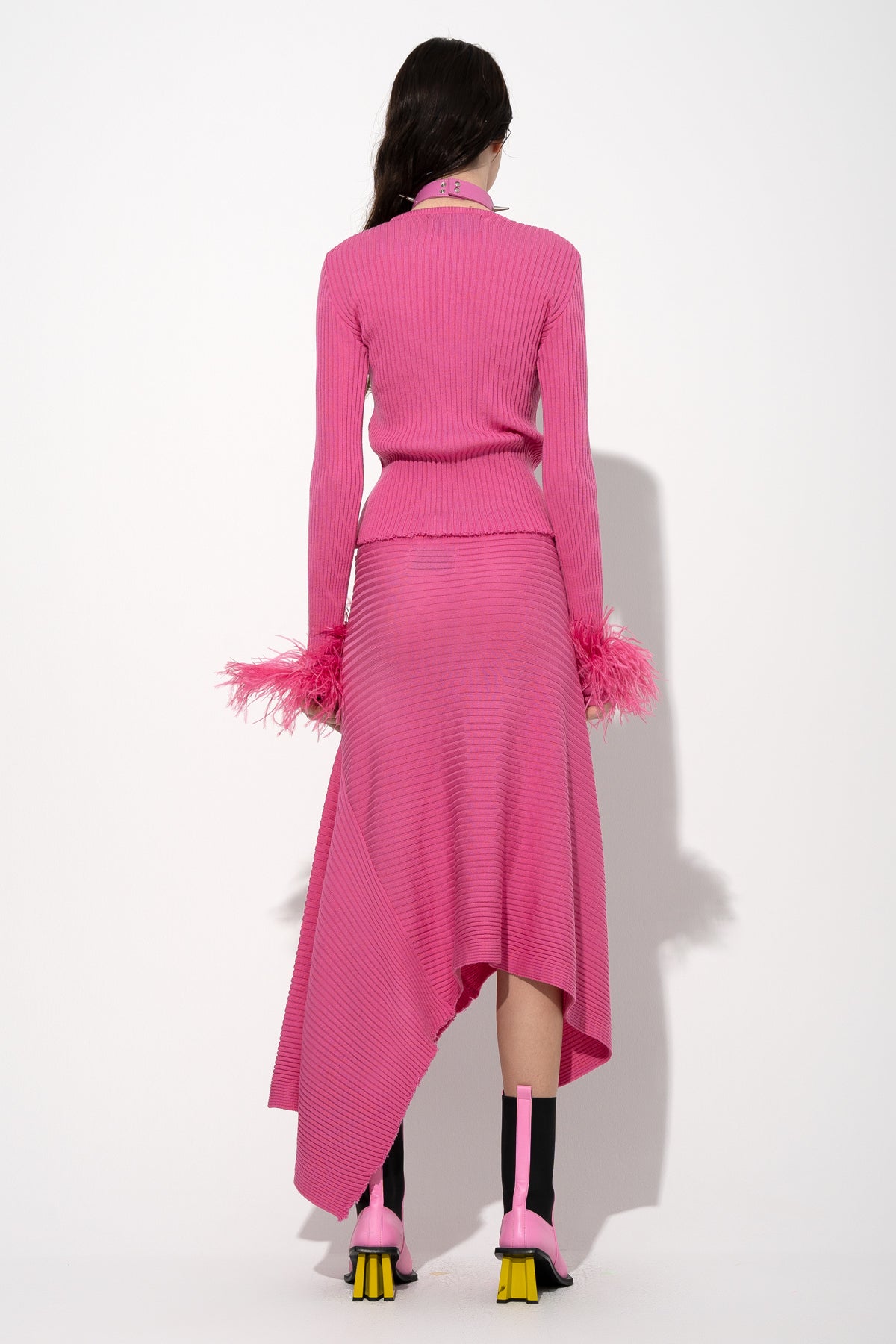 PINK MERINO WOOL FITTED TOP WITH FEATHERS marques almeida