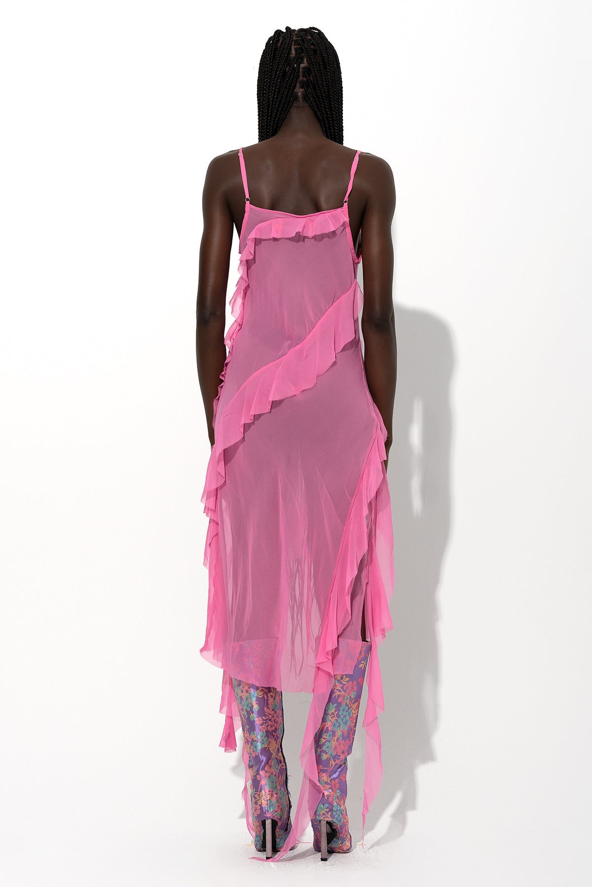 PINK SILK STRAP DRESS WTH FRONT LACE UP marques almeida