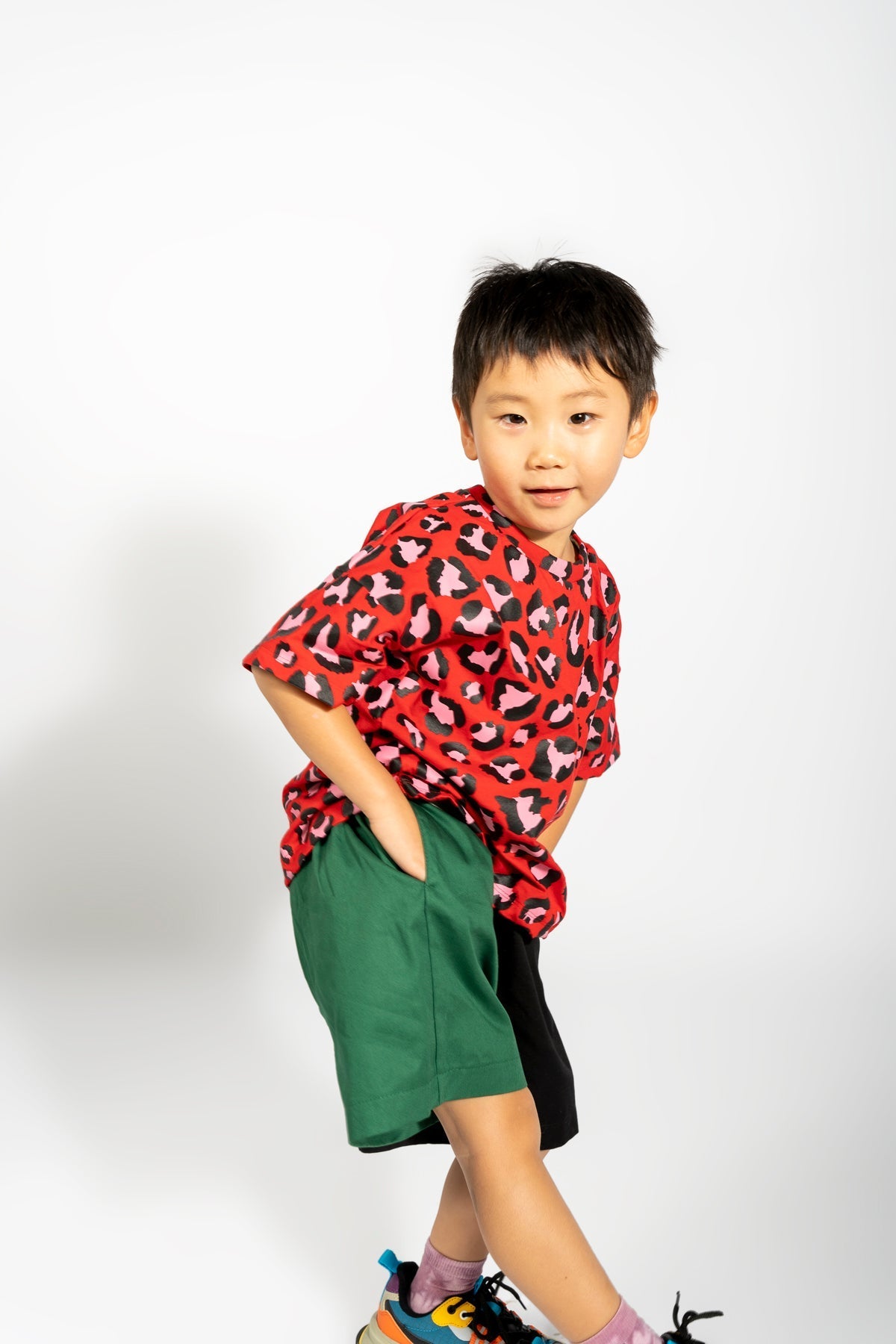 RED AND BLACK LEOPARD PRINT LOOSE T-SHIRT MA KIDS