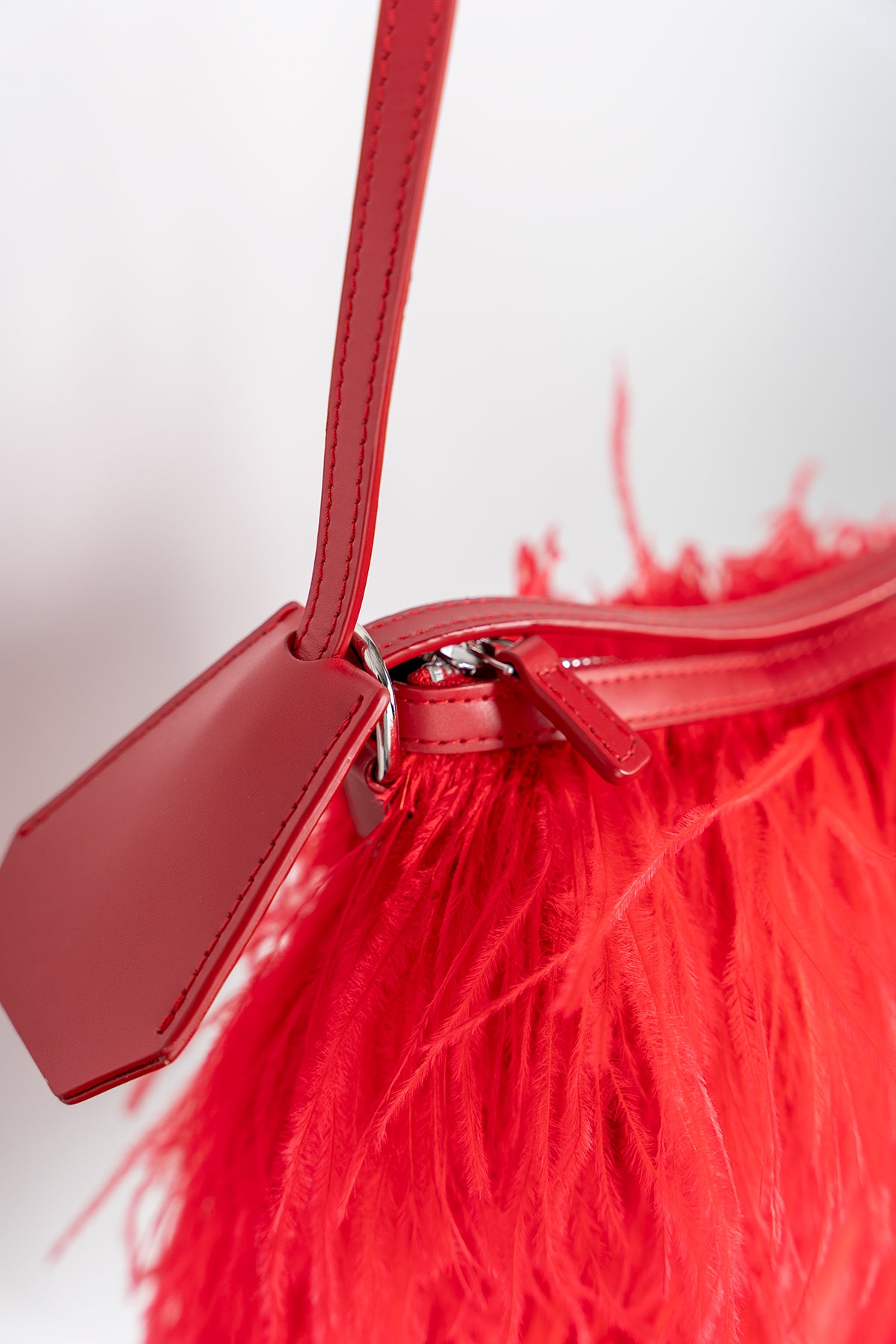 Red Feather Print Patent Italian Leather Bag - Schandra