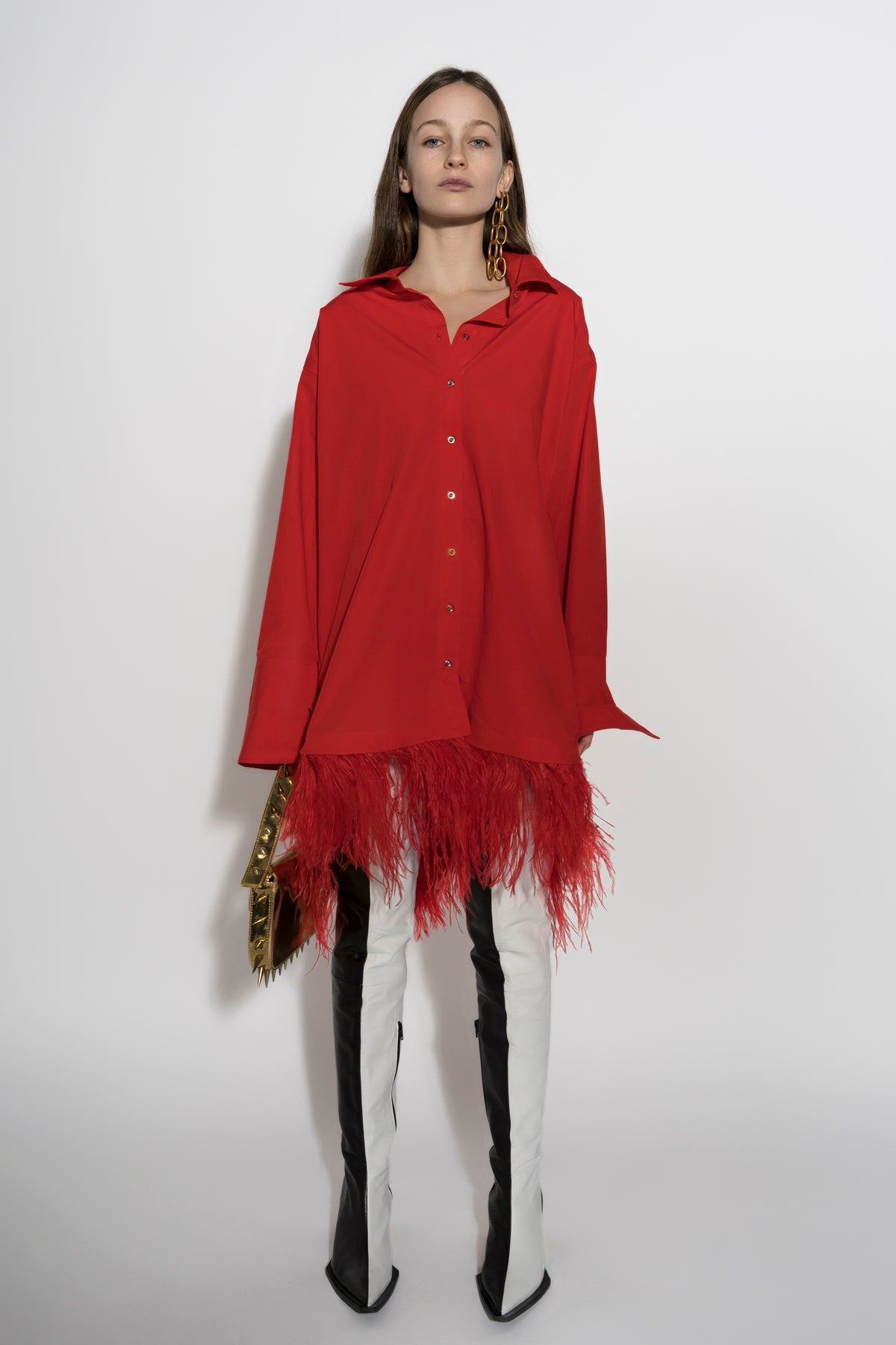 RED FEATHER HEM SHIRT DRESS marques almeida