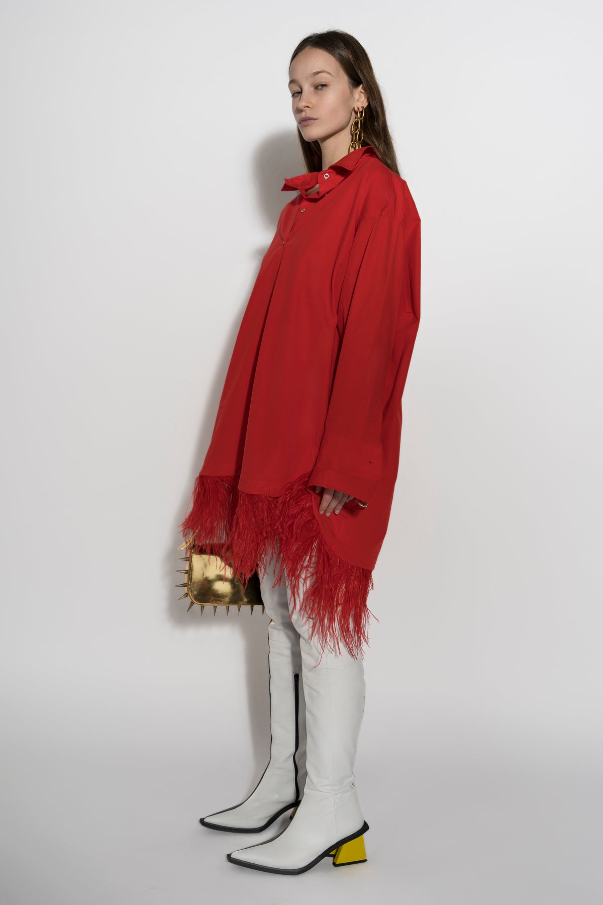 RED FEATHER HEM SHIRT DRESS marques almeida