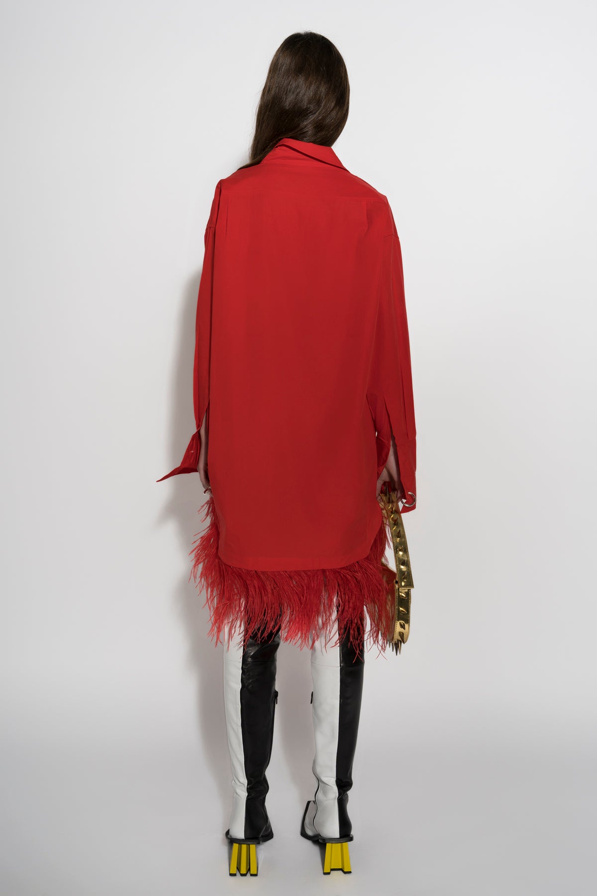 RED FEATHER HEM SHIRT DRESS marques almeida