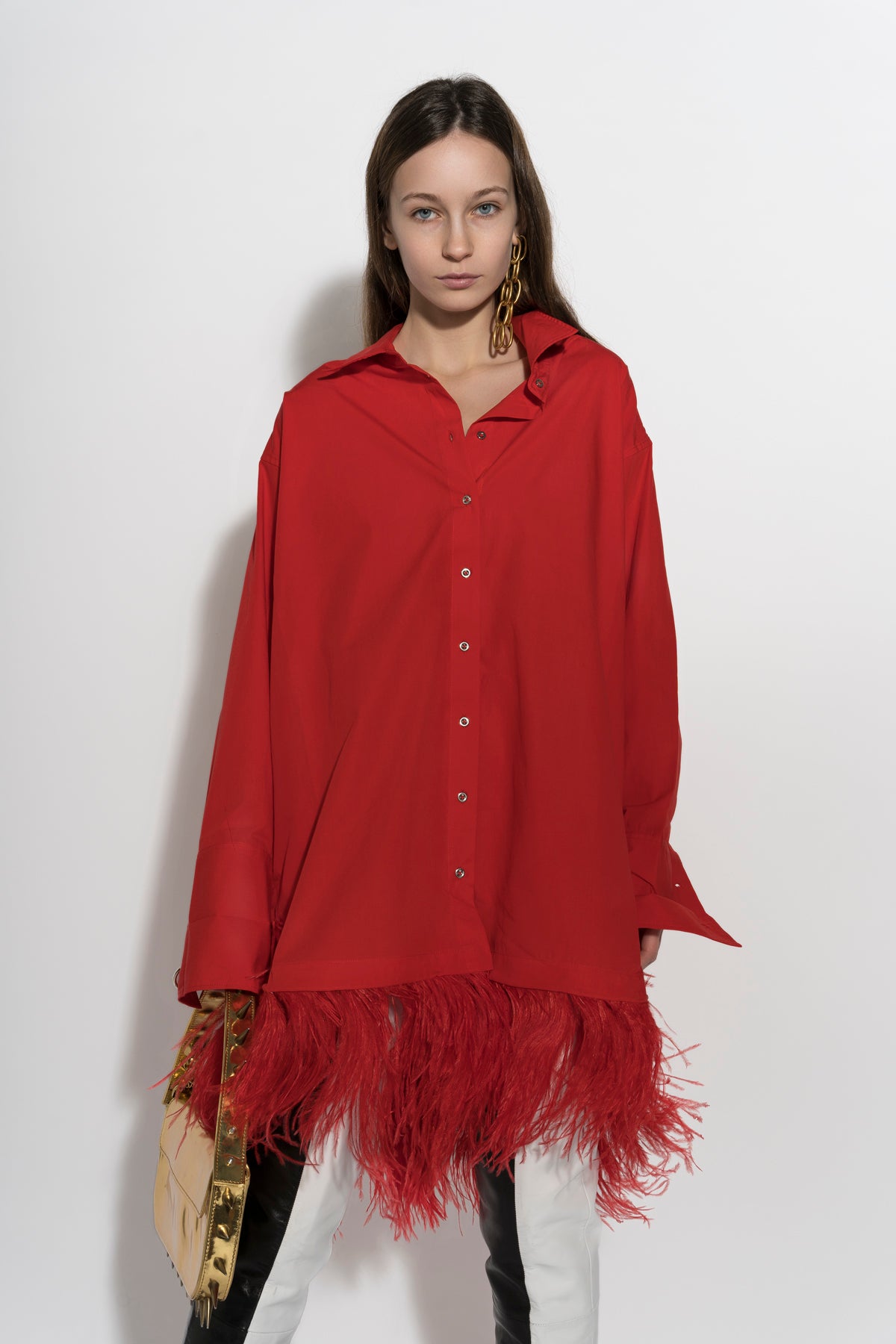 RED FEATHER HEM SHIRT DRESS marques almeida