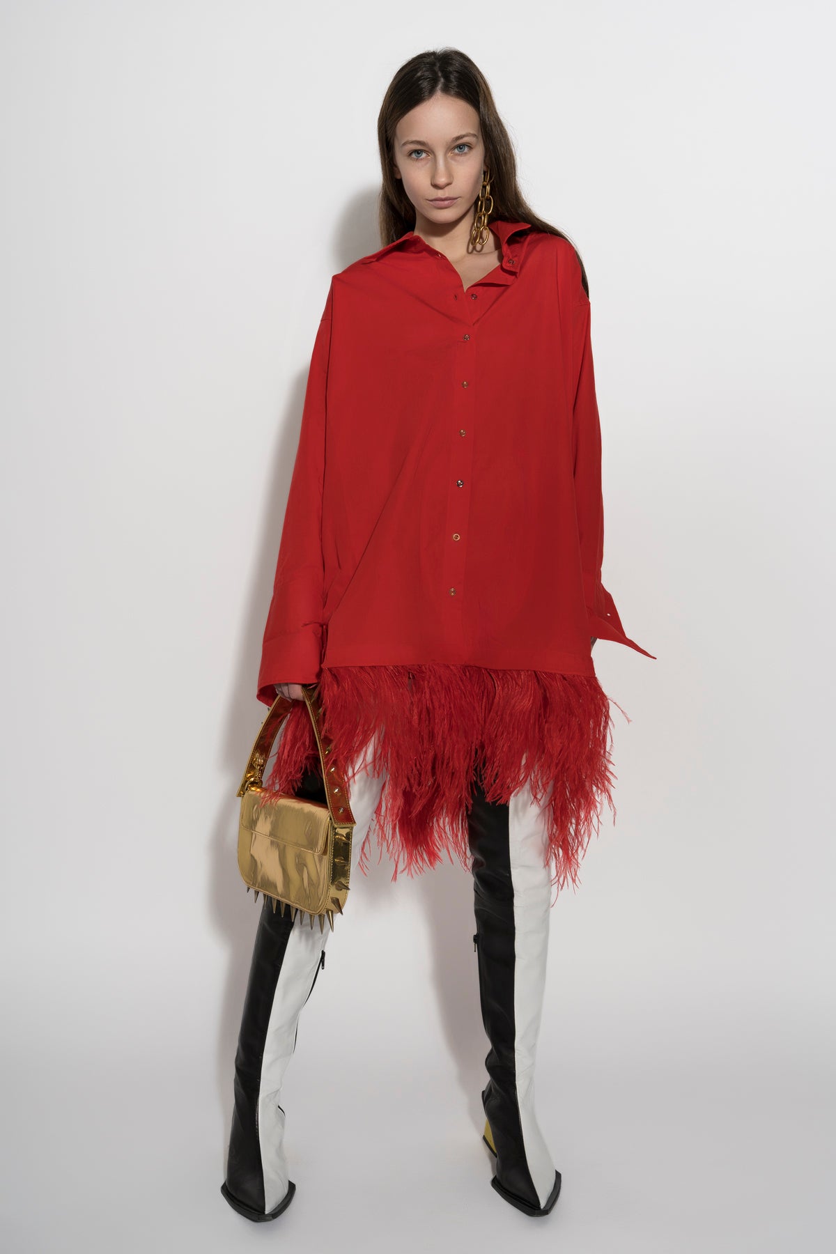 RED FEATHER HEM SHIRT DRESS marques almeida