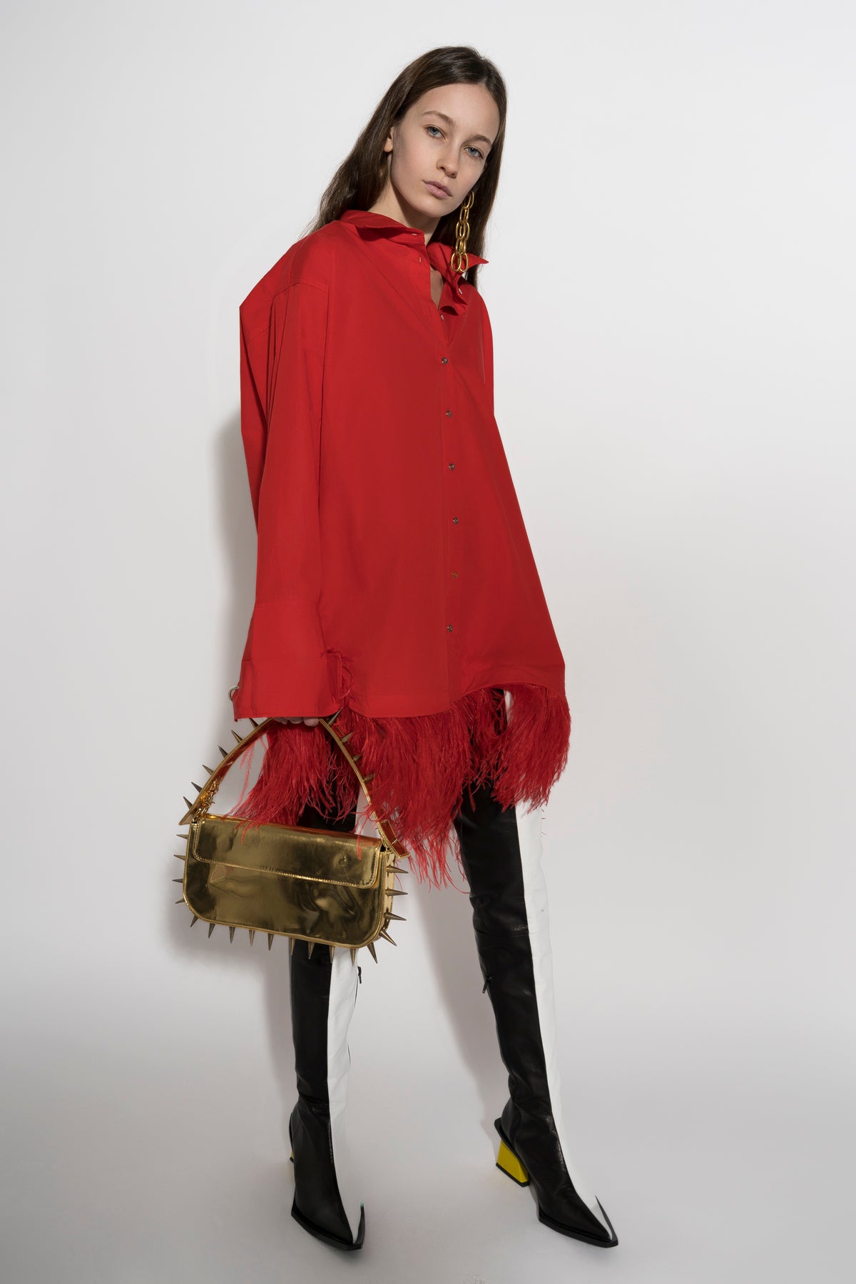 RED FEATHER HEM SHIRT DRESS marques almeida