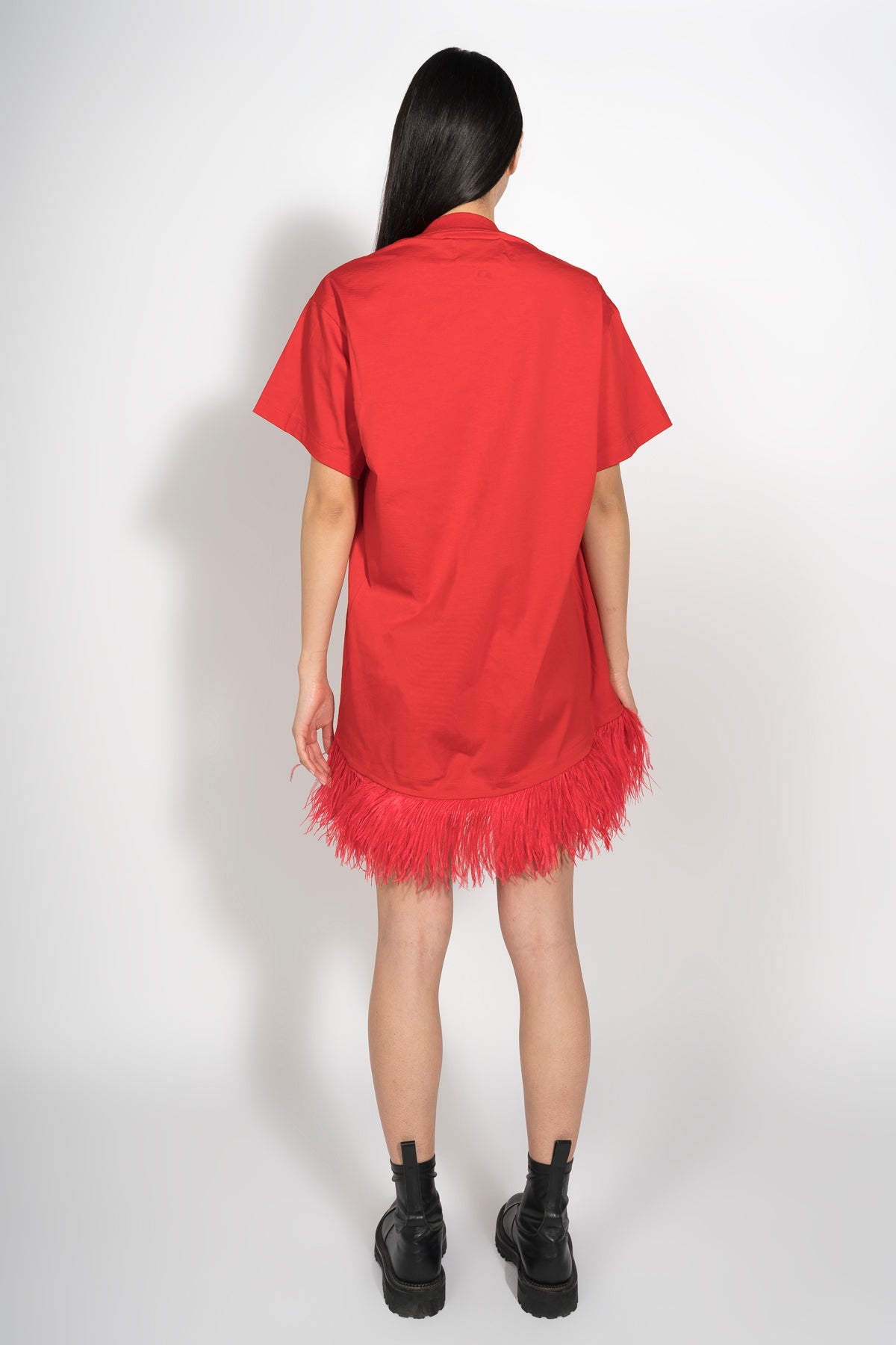 RED FEATHER HEM T SHIRT DRESS MARQUES ALMEIDA