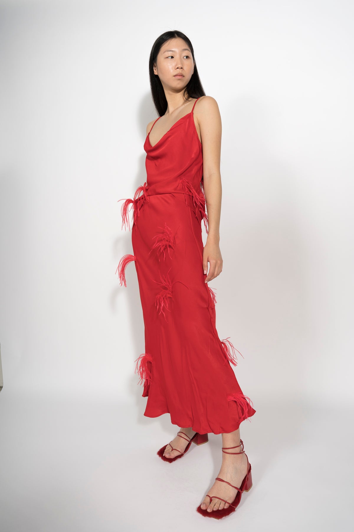 RED SLIP TOP WITH FEATHERS MARQUES ALMEIDA