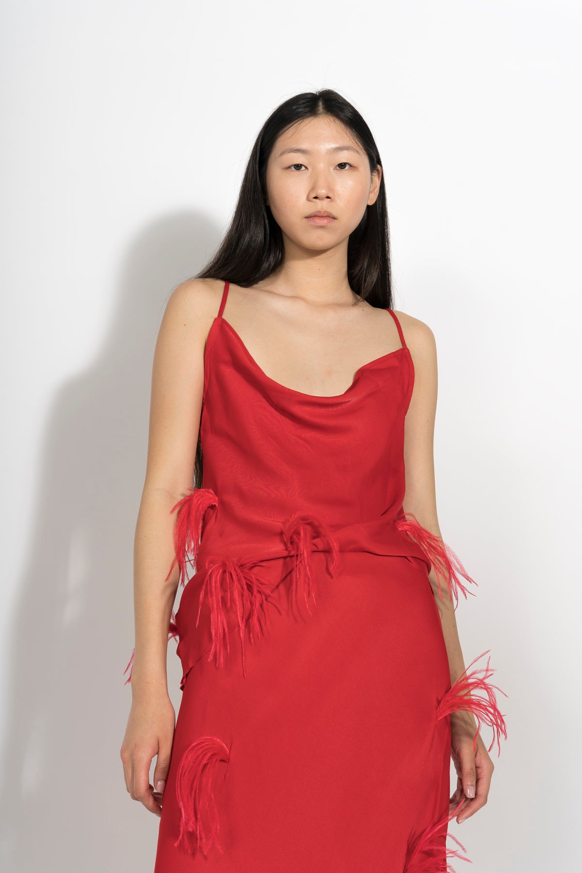 RED SLIP TOP WITH FEATHERS MARQUES ALMEIDA