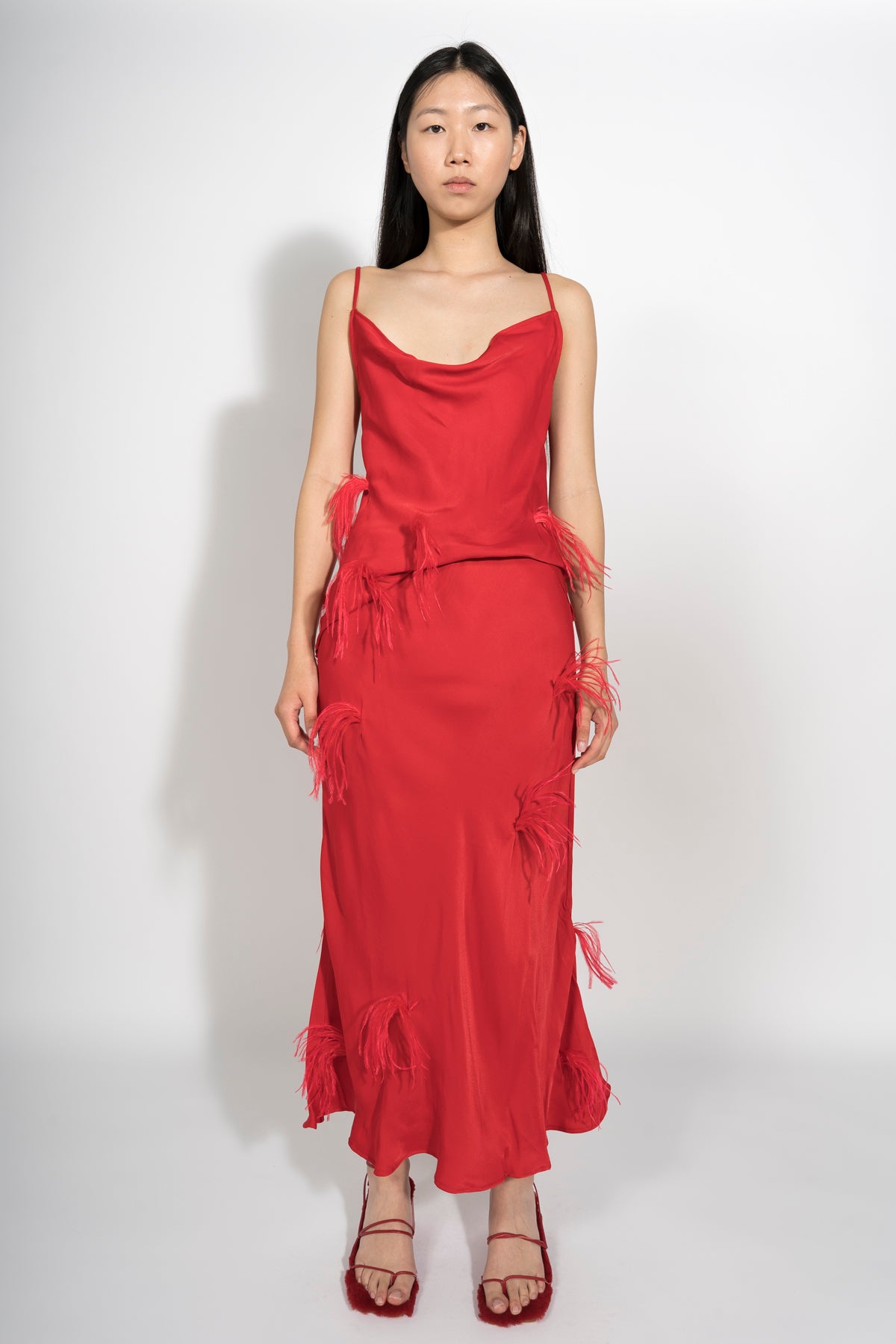 RED SLIP TOP WITH FEATHERS MARQUES ALMEIDA