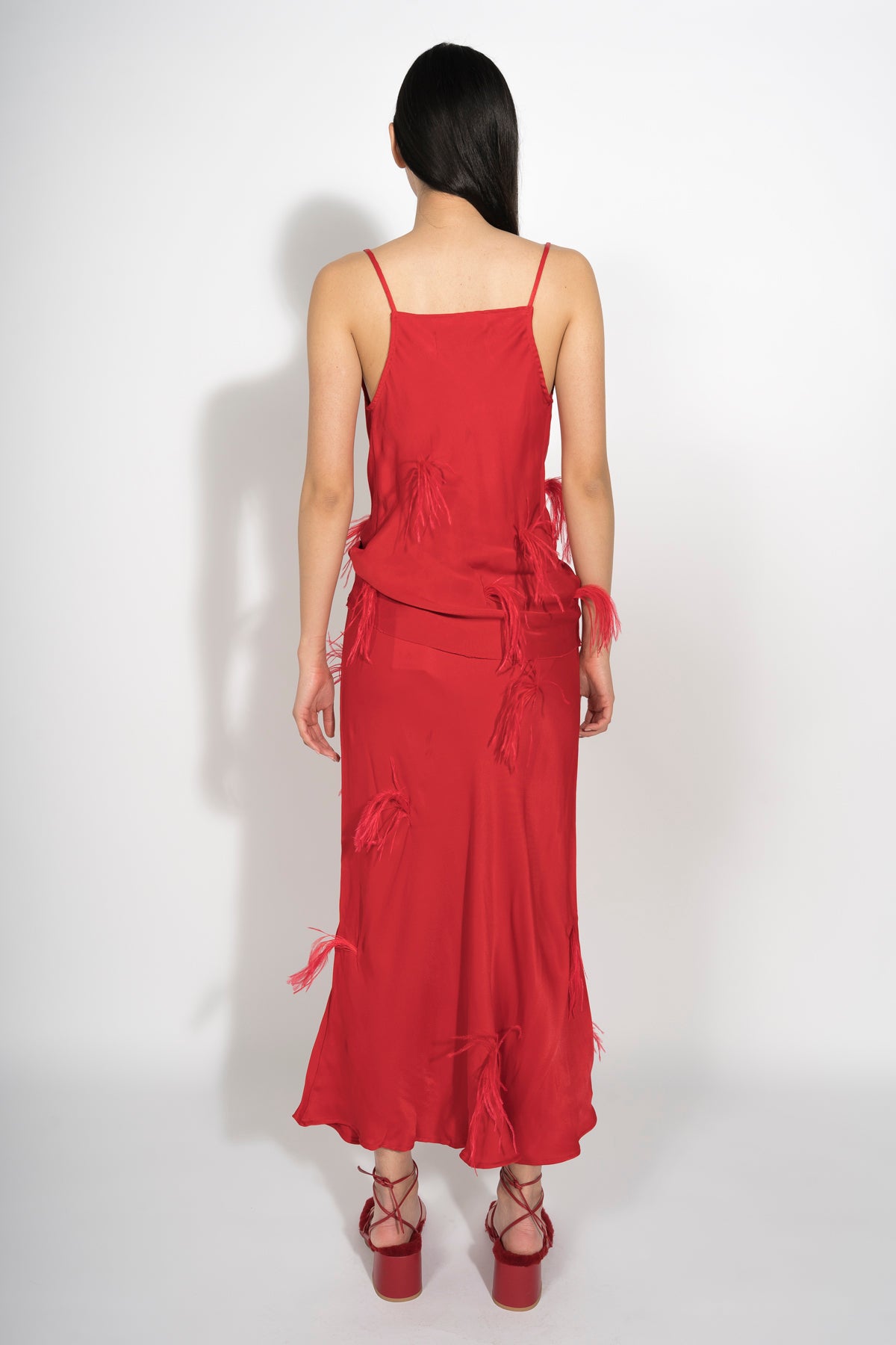 RED SLIP TOP WITH FEATHERS MARQUES ALMEIDA