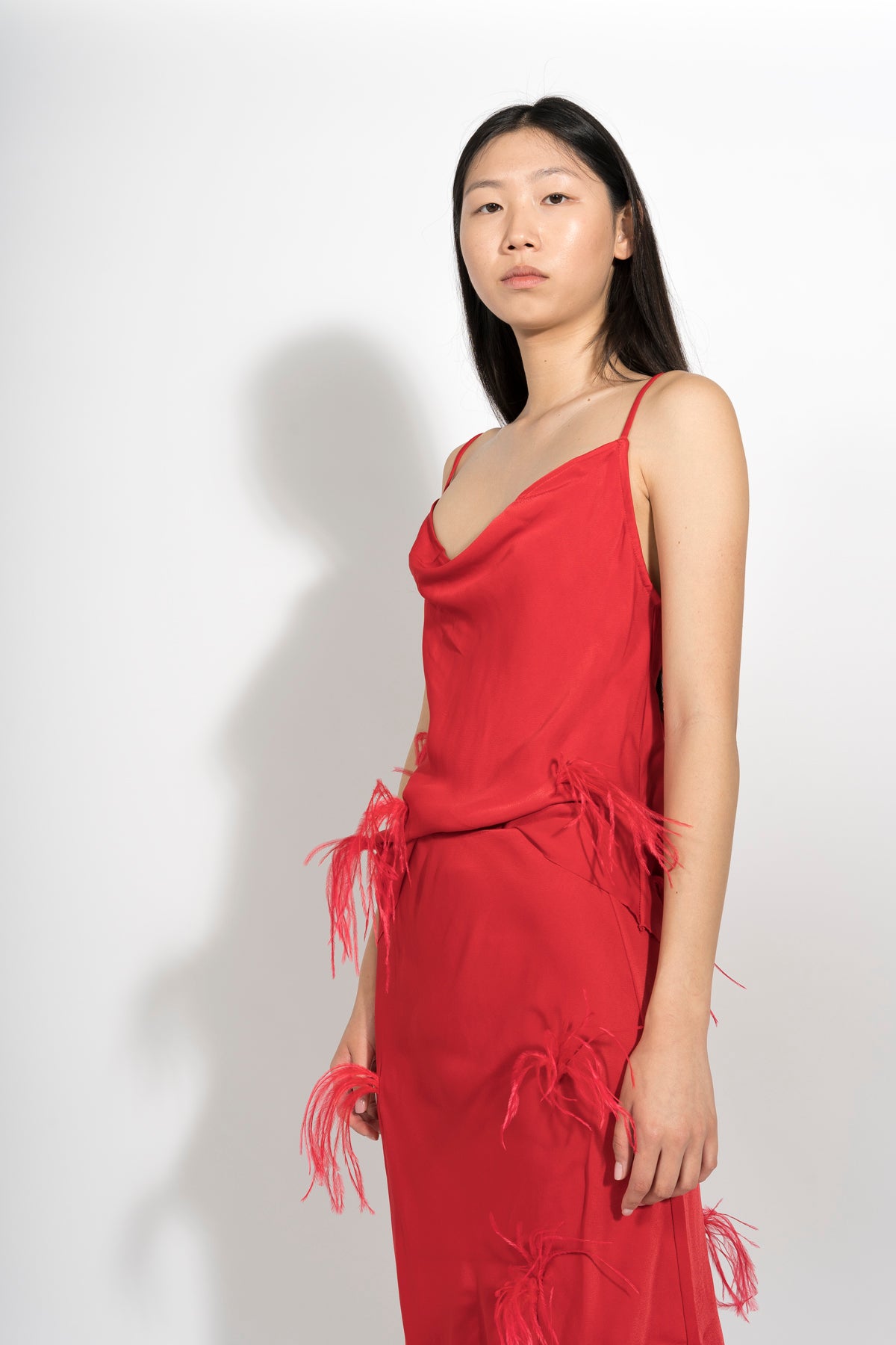 RED SLIP TOP WITH FEATHERS MARQUES ALMEIDA