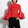 RED TURTLENECK PUFF SLEEVE TOP marques almeida