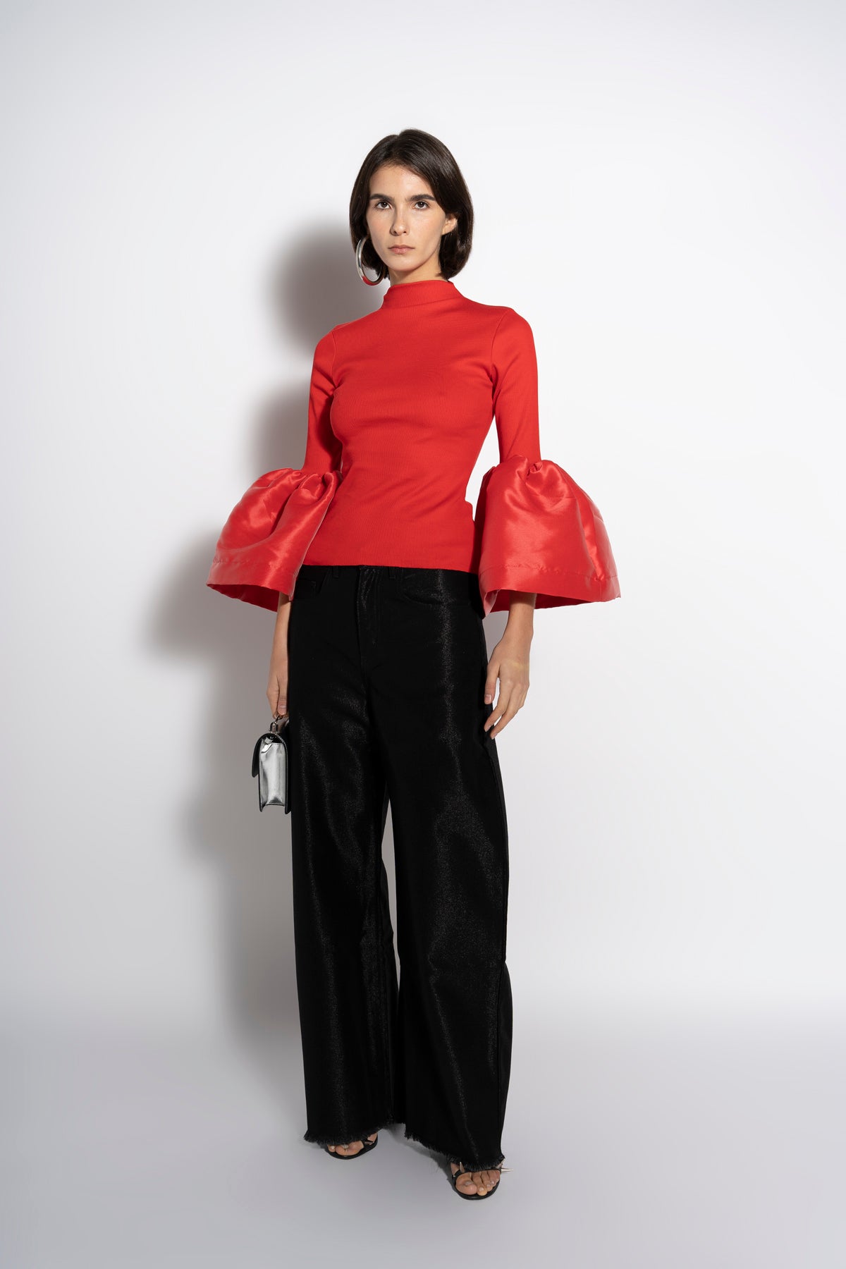 RED TURTLENECK PUFF SLEEVE TOP marques almeida