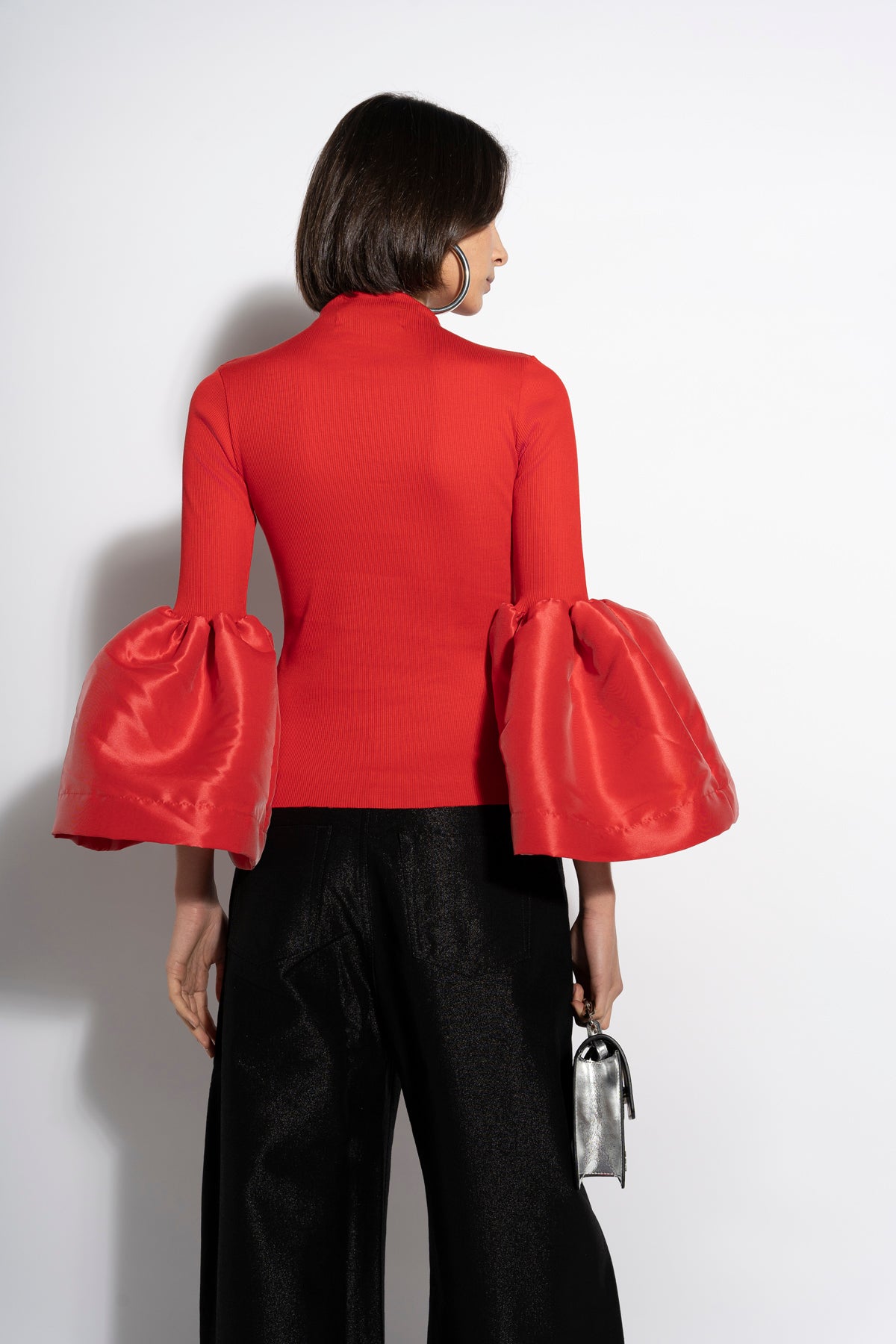 RED TURTLENECK PUFF SLEEVE TOP marques almeida