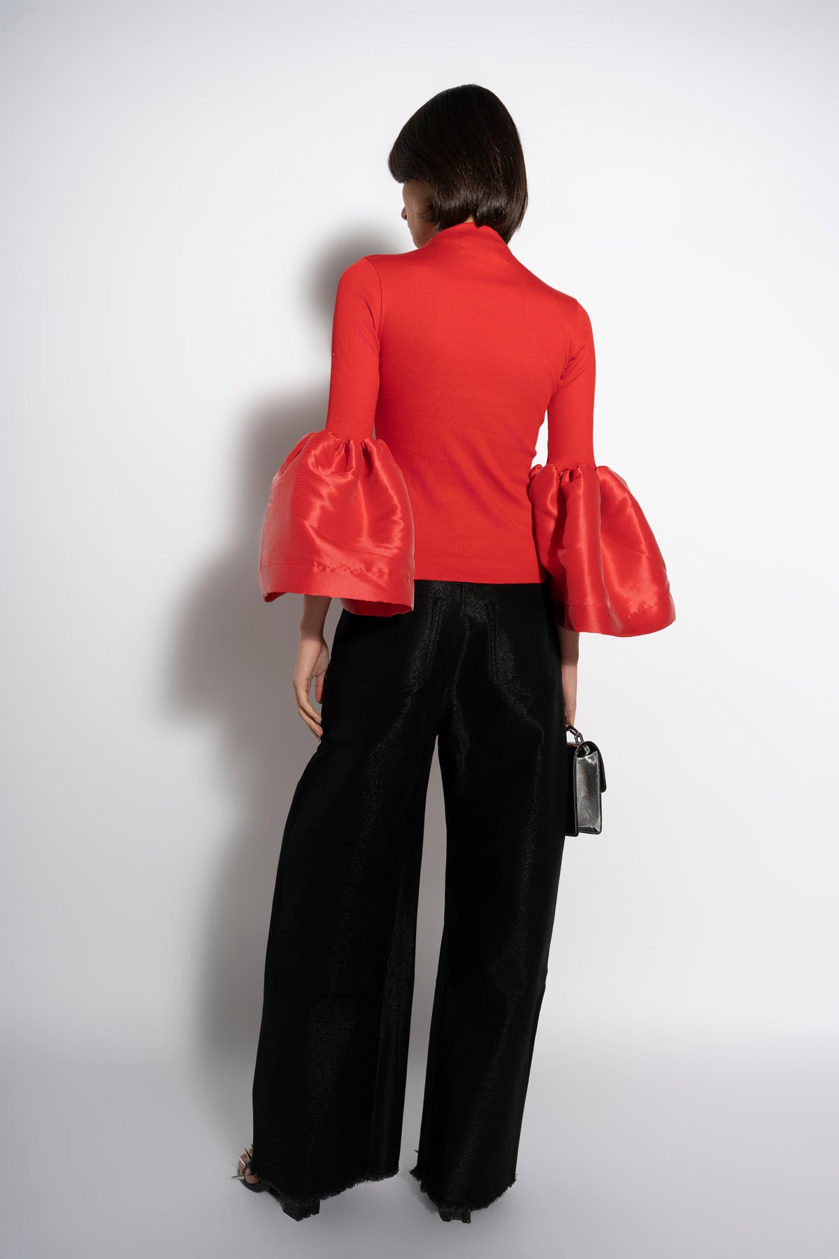 RED TURTLENECK PUFF SLEEVE TOP marques almeida