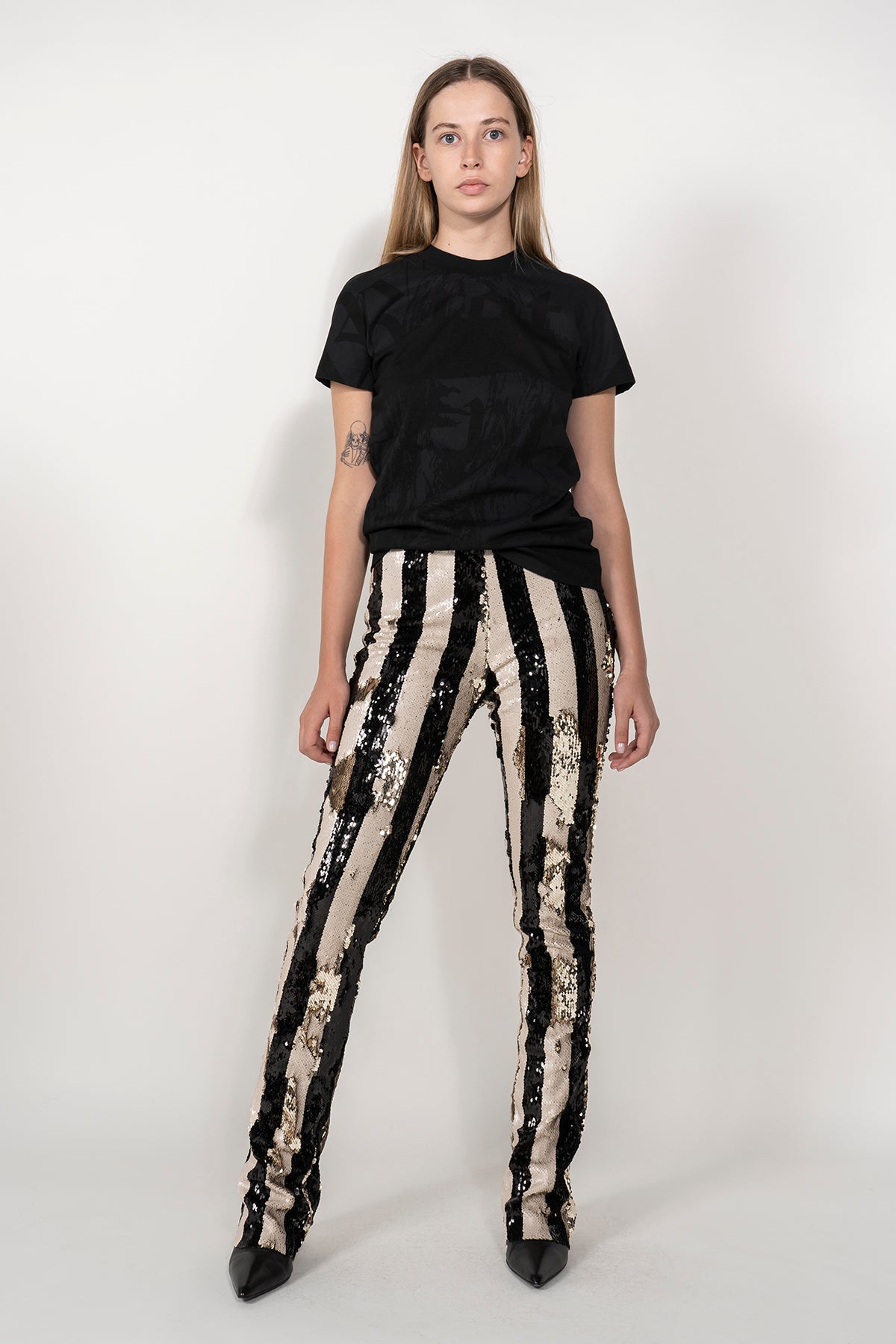 PRE-OWNED / SEQUIN TROUSERS IN BLACK & BEIGE marques almeida