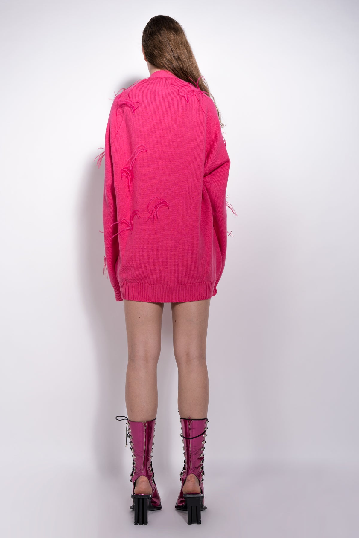 PINK OVERSIZED CARDIGAN WITH FEATHERS marques almeida.