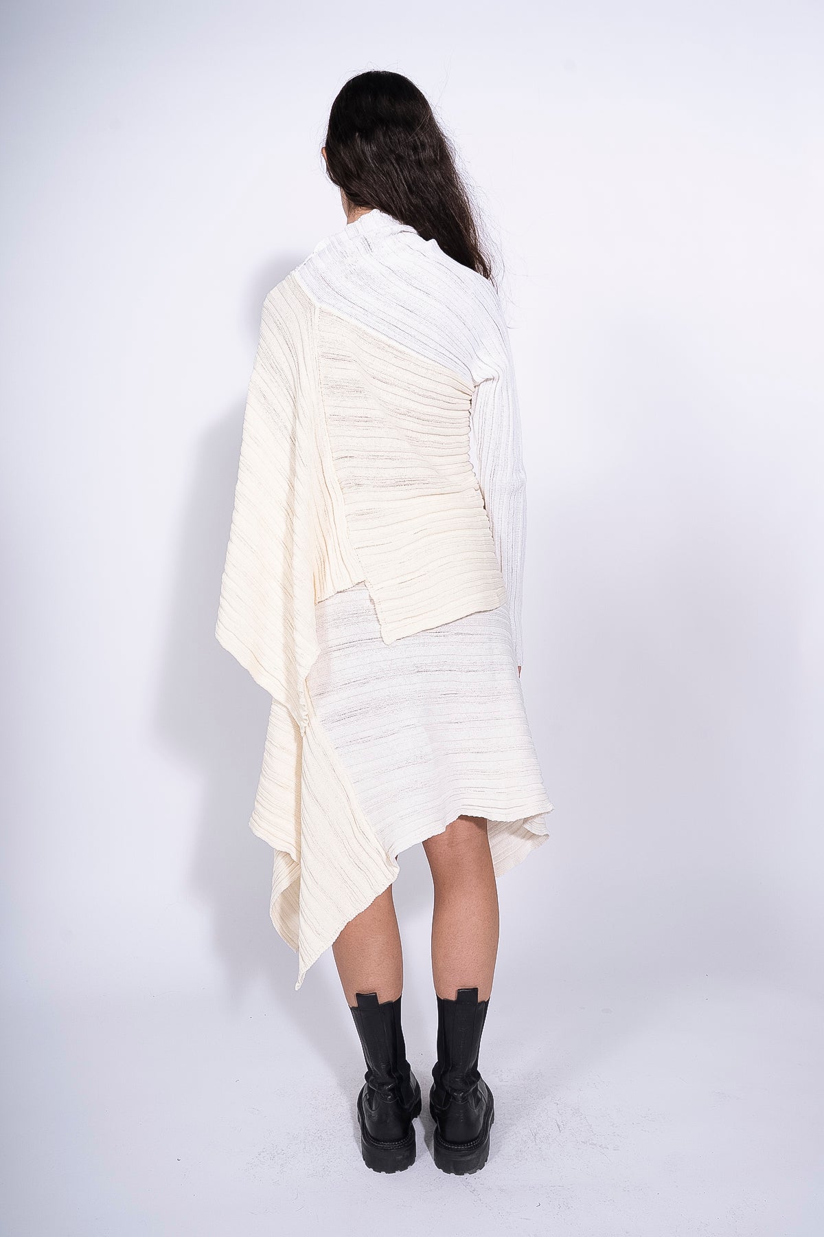 WHITE PATCHWORK DRAPED JUMPER IN COTTON LIGHT KNIT marques almeida