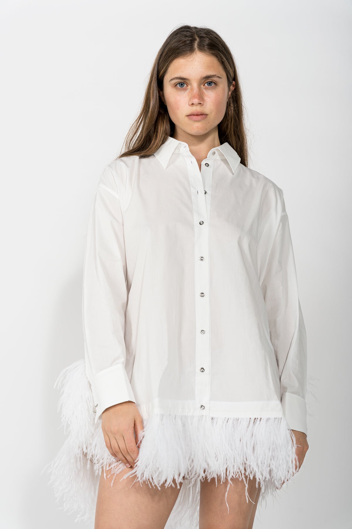 WHITE XXL SHIRT WITH FEATHERS MARQUES ALMEIDA