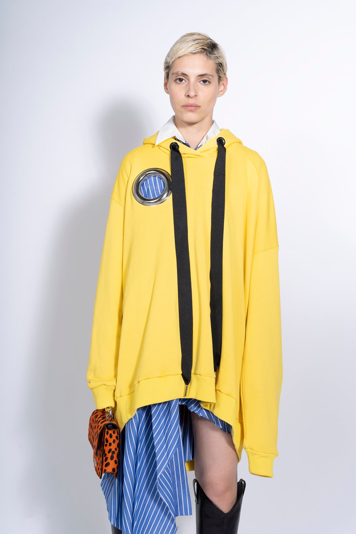 YELLOW ASYMMETRIC HOODIE WITH BIG EYELET marques almeida