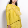 YELLOW LONG SLEEVE TOP WITH FEATHERS