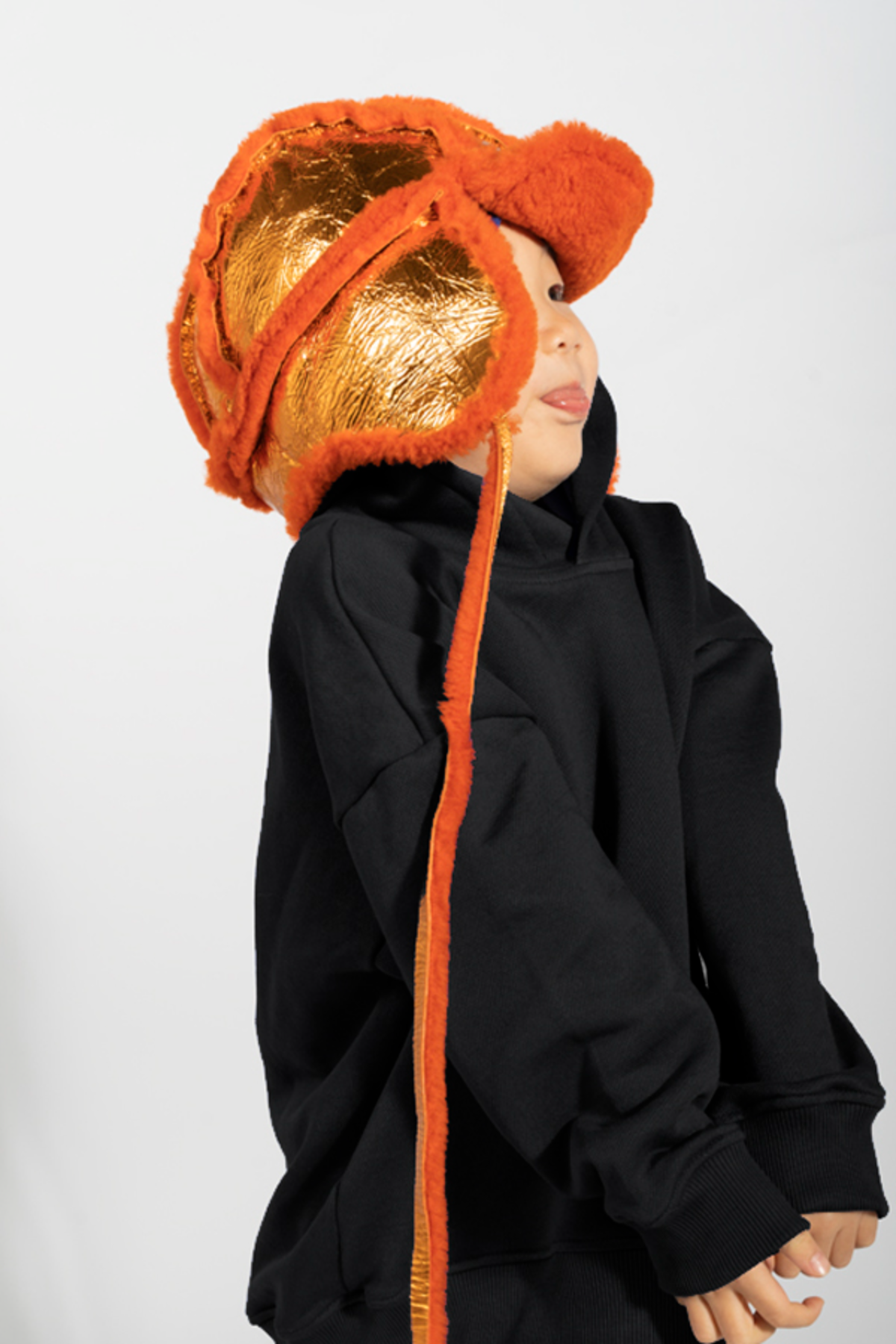 ORANGE SHINY LEATHER EAR COVER HAT ma kids